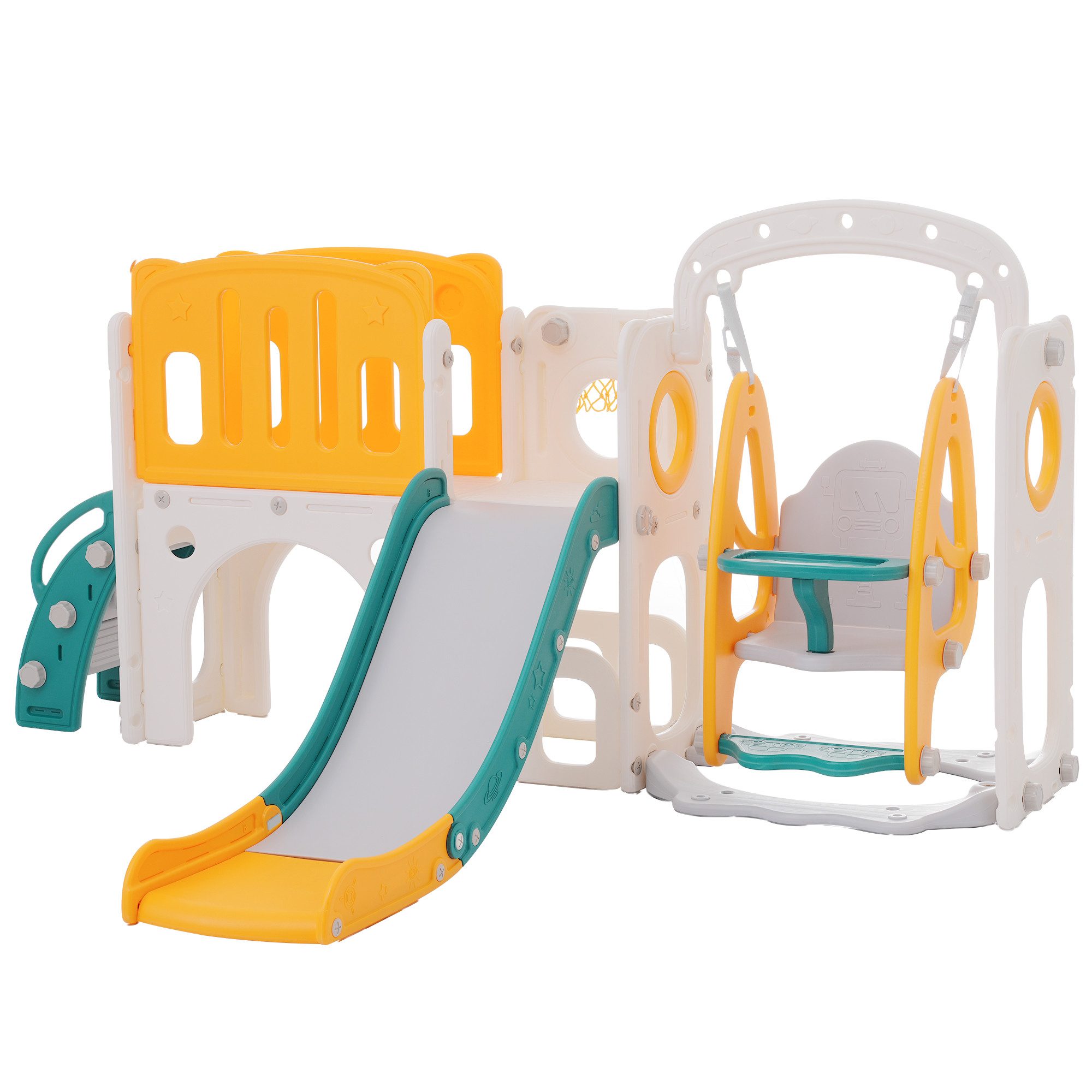 Indoor-Rutsche 7-in-1Rutsche bestehend Schaukel Basketballkorb Treppe(ohne Ozeanball)