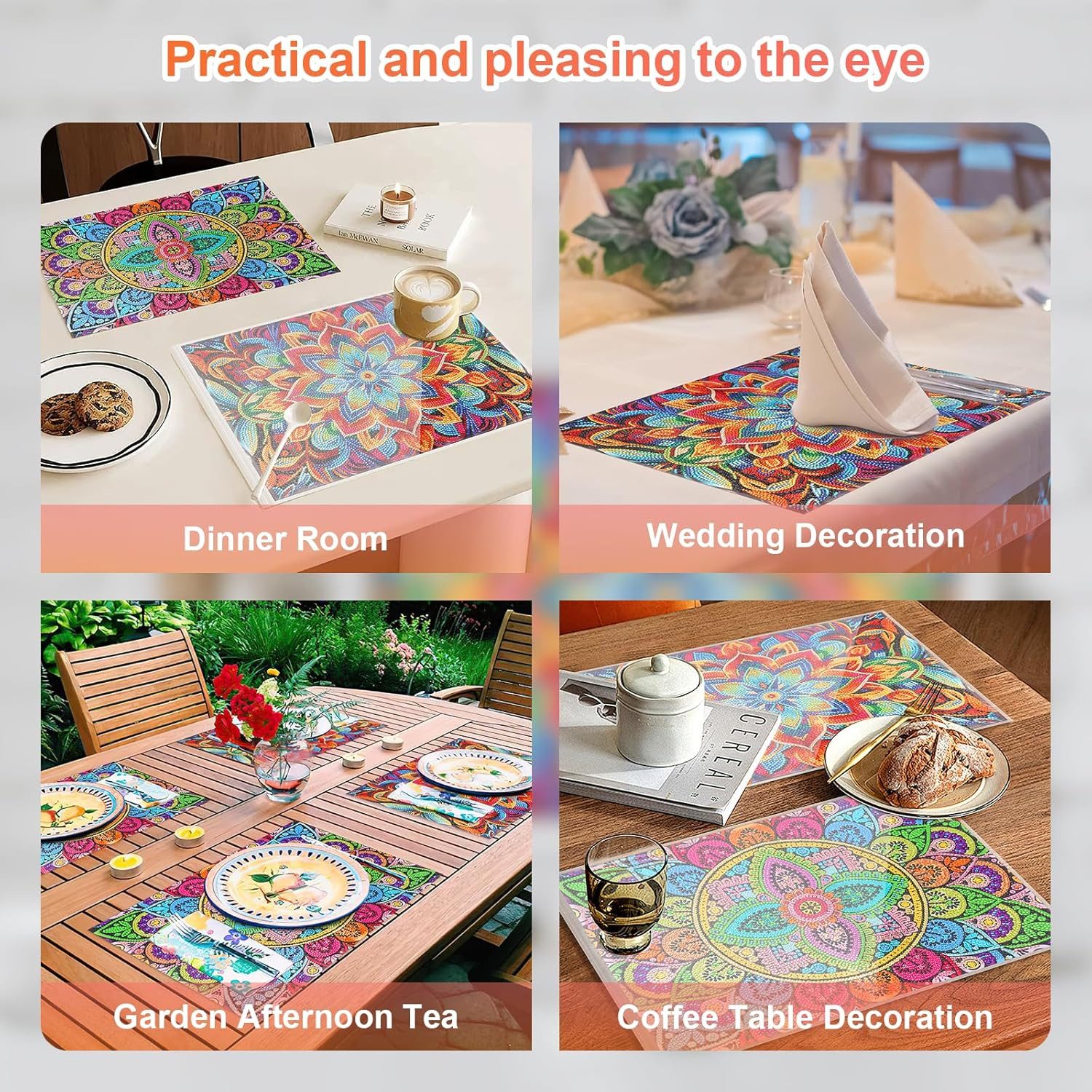 LA CUTE Malen nach Zahlen Mandala Diamantmalerei Tischset für kreative Kinderprojekte. (Bastelset für Kinder mit vollständigem Zubehör für Diamantmalerei-Projekte., Kreatives DIY Diamant-Malset Mandala-Mustern dekorative Tischsets), Mandala-Design Tischsets mit Diamantmalerei kreative Kinderprojekte.