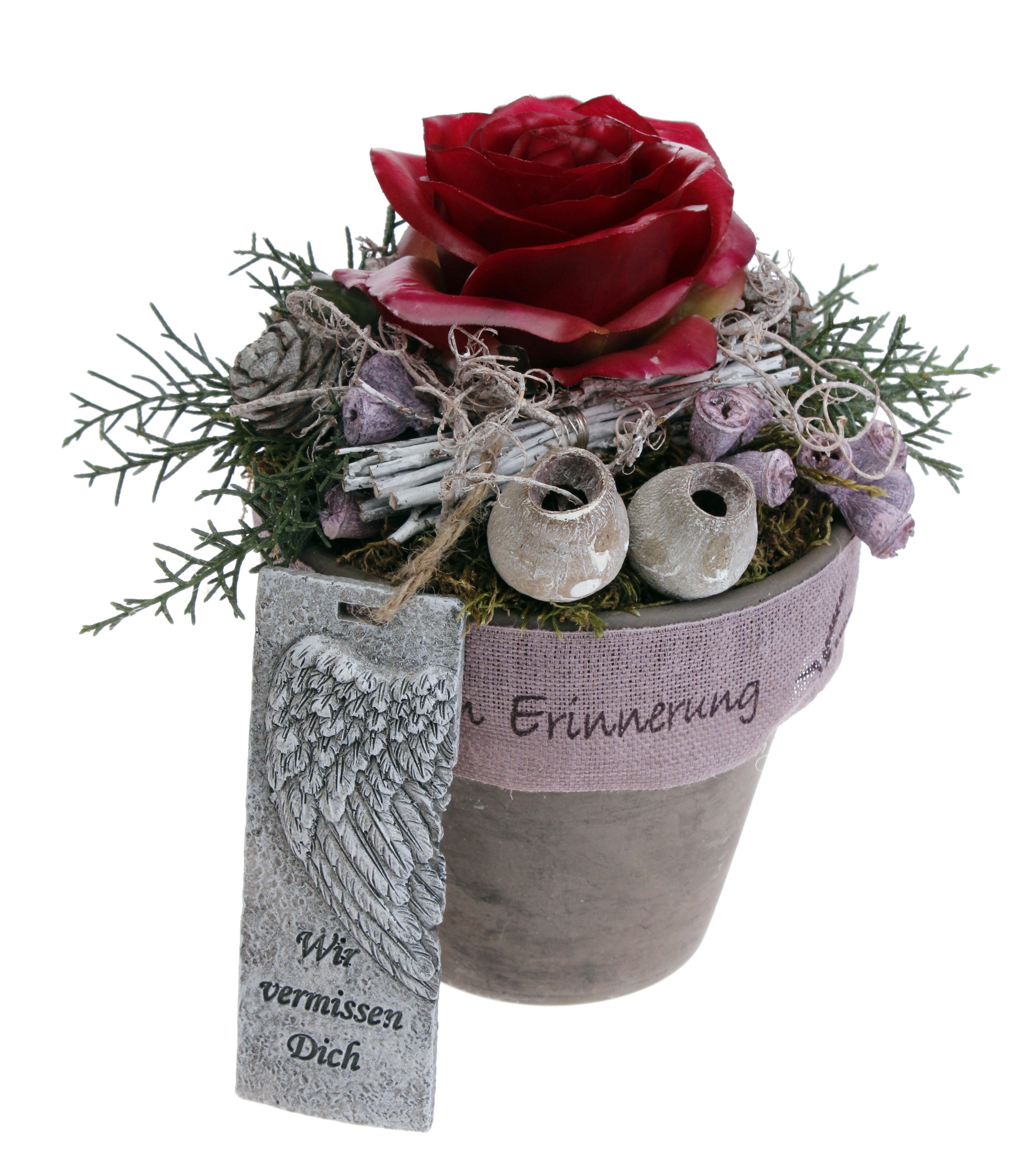 Gestecke Grabschmuck, CreaFlor Home, Höhe 13 cm, Handarbeit, natur, Rose, H: 13cm
