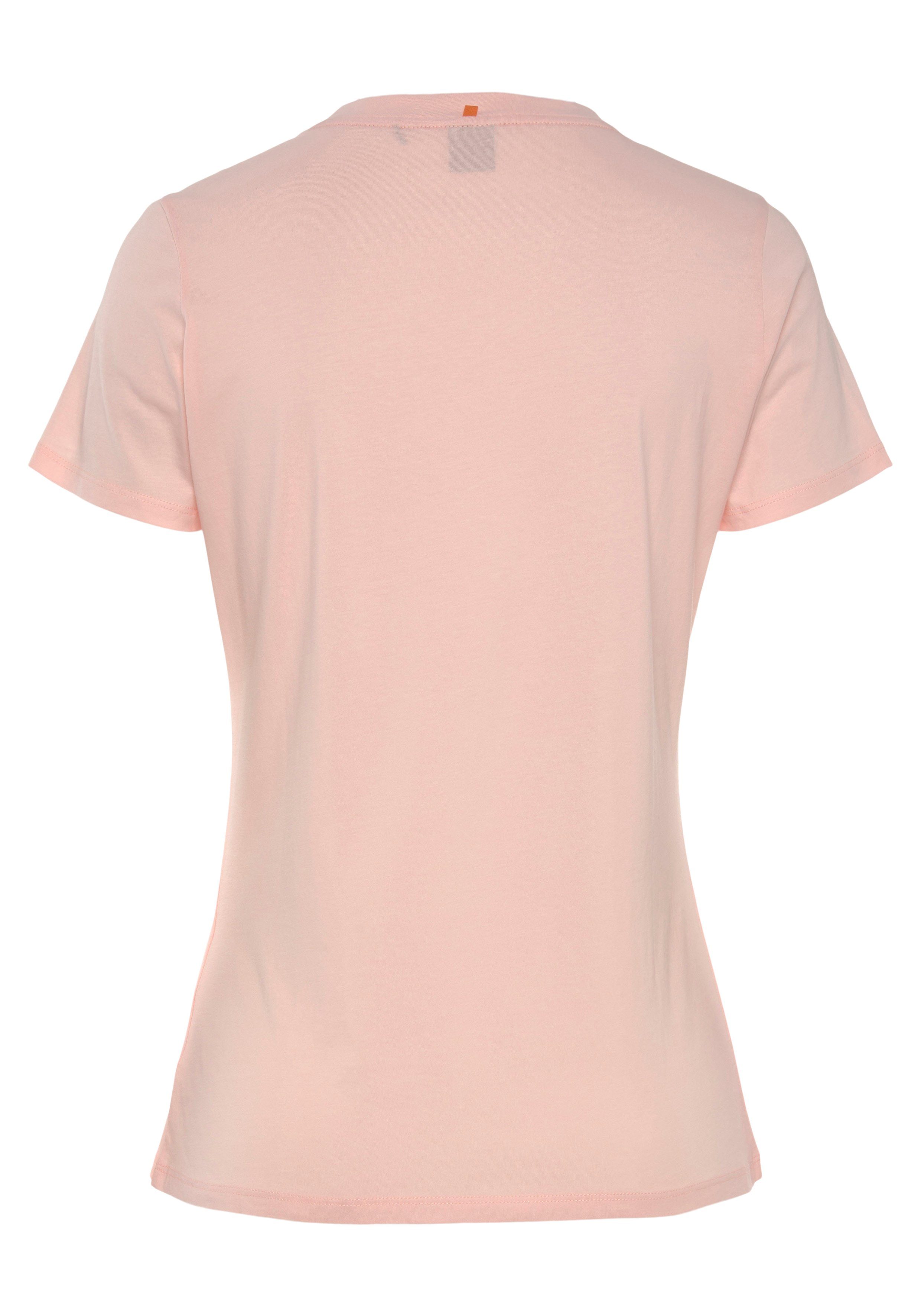 der mit ORANGE auf C_Elogo_5 T-Shirt pink (1-tlg) BOSS BOSS Logoschriftzug Brust