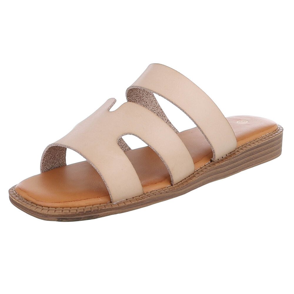 Ital-Design Damen Sandale mit breiten Riemen und bequemer Innensohle Pantolette (91409304) Keilabsatz/Wedge Pantoletten in Grau