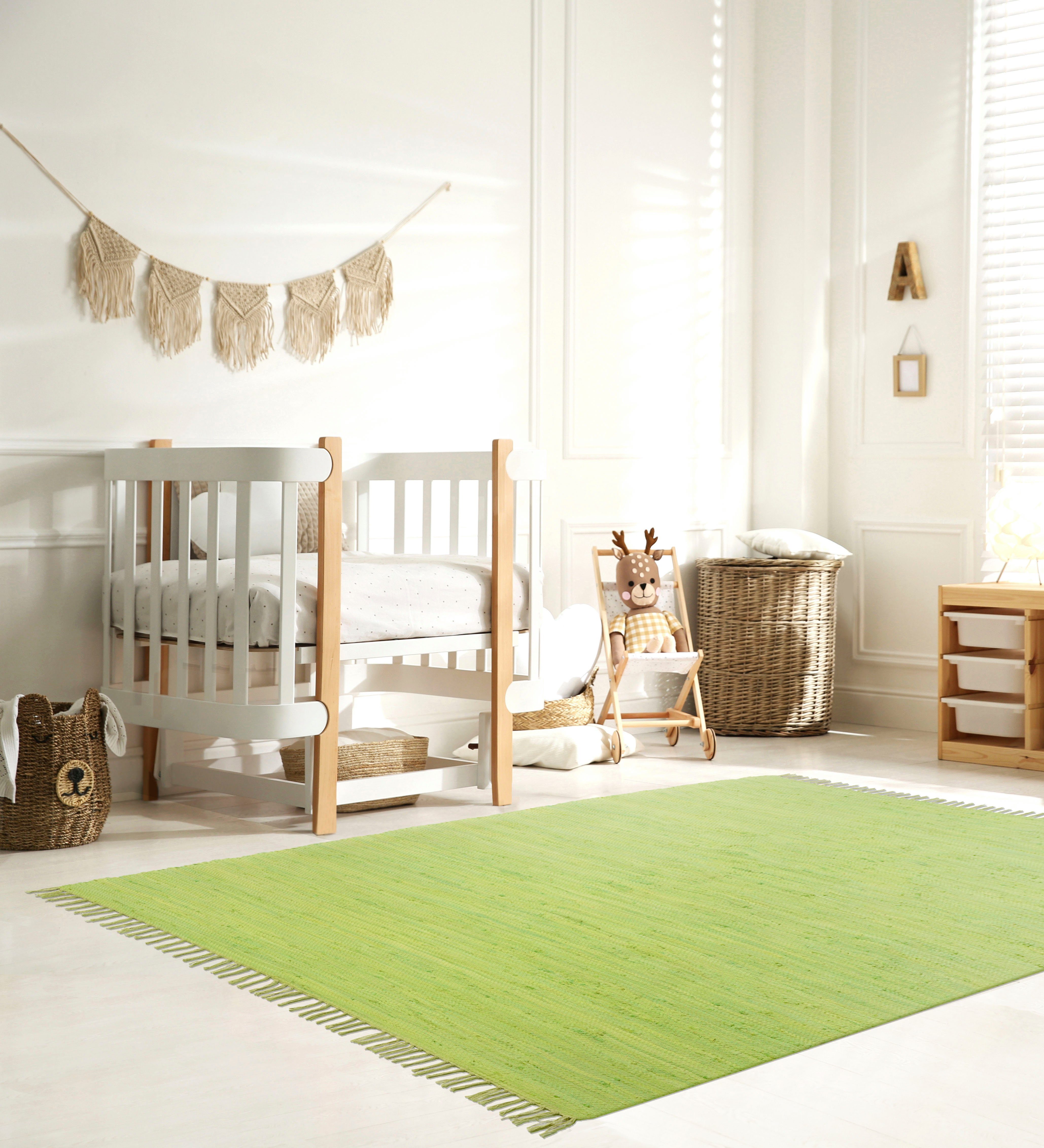 Teppich Insa, Lüttenhütt, rechteckig, Höhe: 5 mm, Fleckerl, Uni Farben, handgewebt, pflegeleicht, waschbar, Kinderzimmer