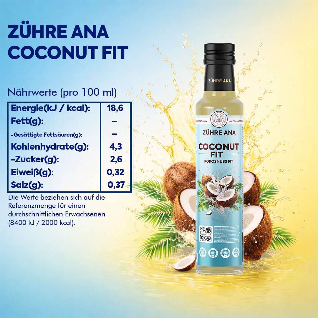Zühre Ana® Sirup Coconut Fit Sirup – Kokos Chia Erfrischungsgetränk, 250 ml, 250 ml, Ein leichter und erfrischender Geschmack für den Alltag