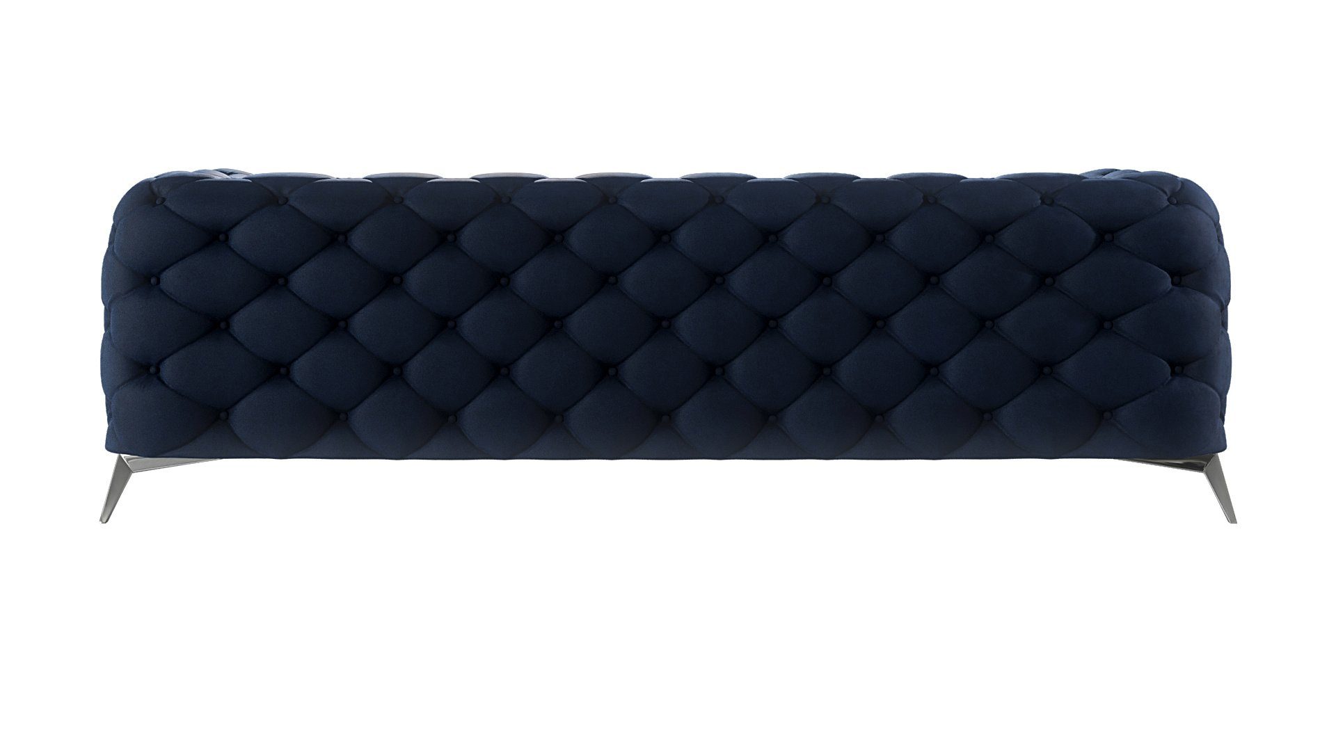Wellenfederung Chesterfield 3-Sitzer S-Style Silber Sofa Marineblau mit Füßen, Möbel Metall mit Kalina