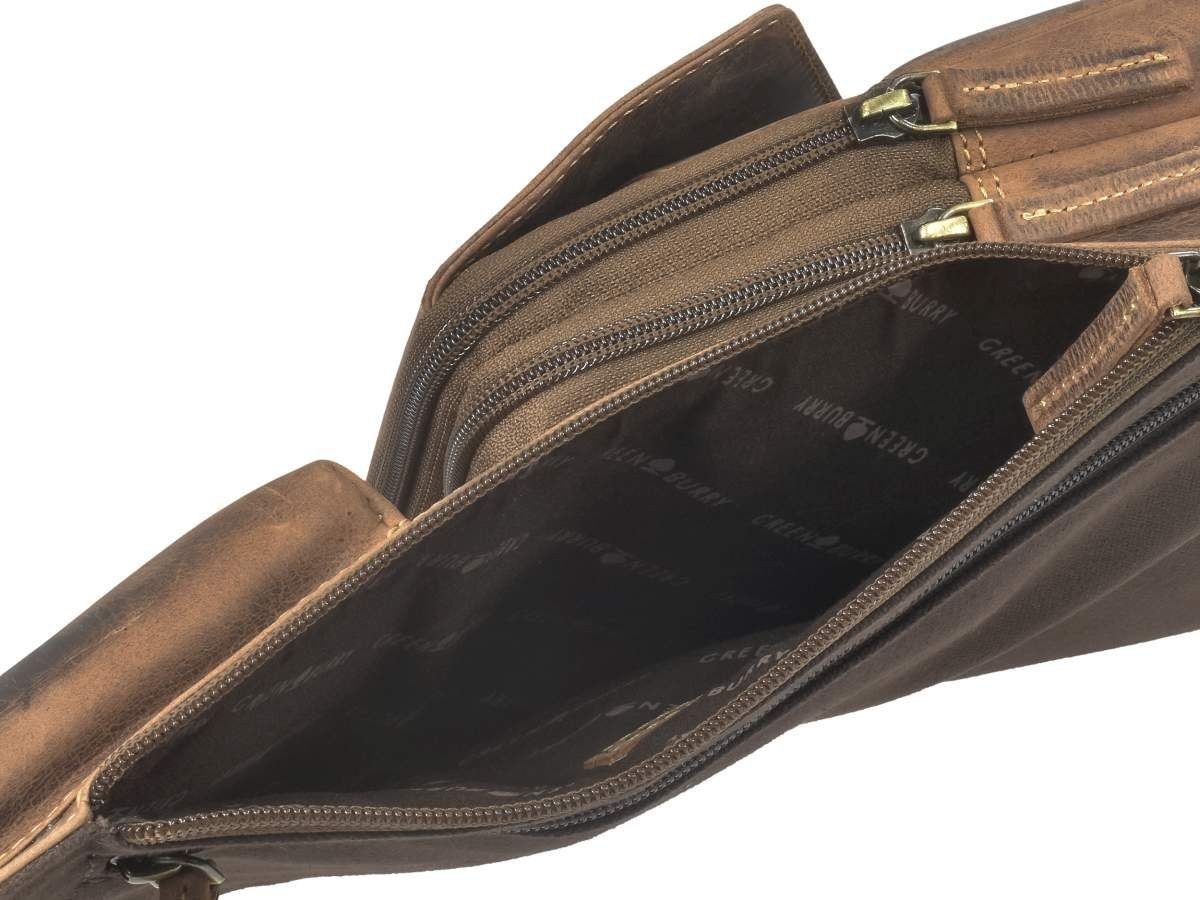 Crossbag, antik Umhängetasche Vintage, Leder 21x40cm, Eingurtrucksack im Look Greenburry