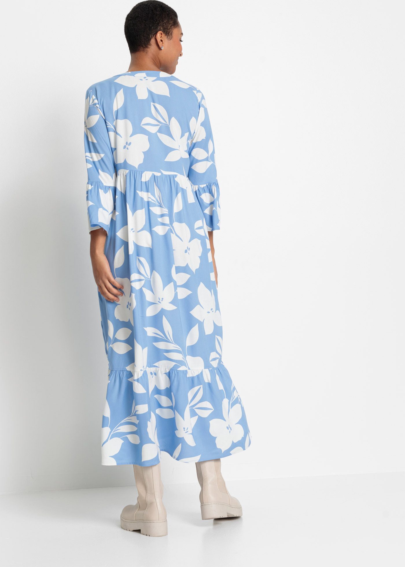 bonprix Maxikleid für modischen Auftritt, aus Viskose, A-Linie, 3/4-Ärmel