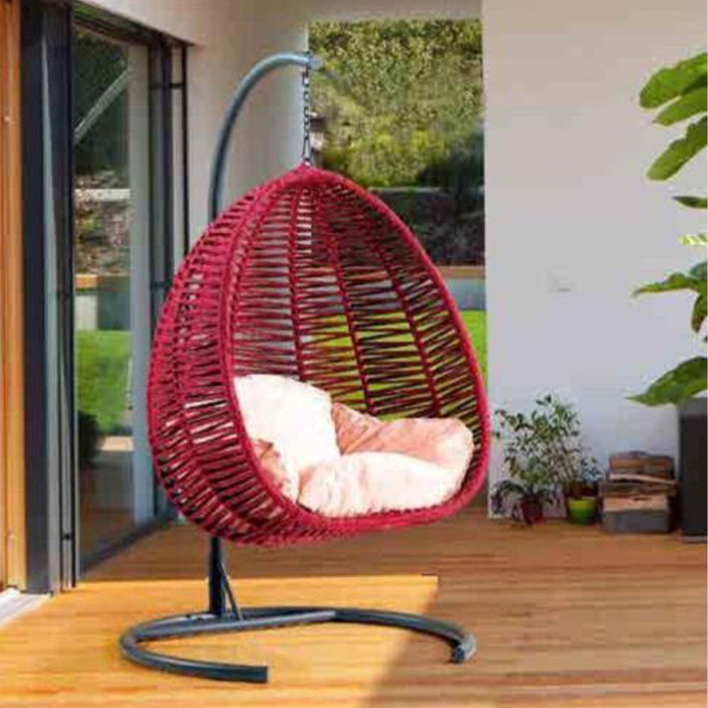 JVmoebel Hängesessel Schalensessel oval Rattan in rot Edelstahl für komfortable Entspannung, Made In Europe Rot | Rot | Grau