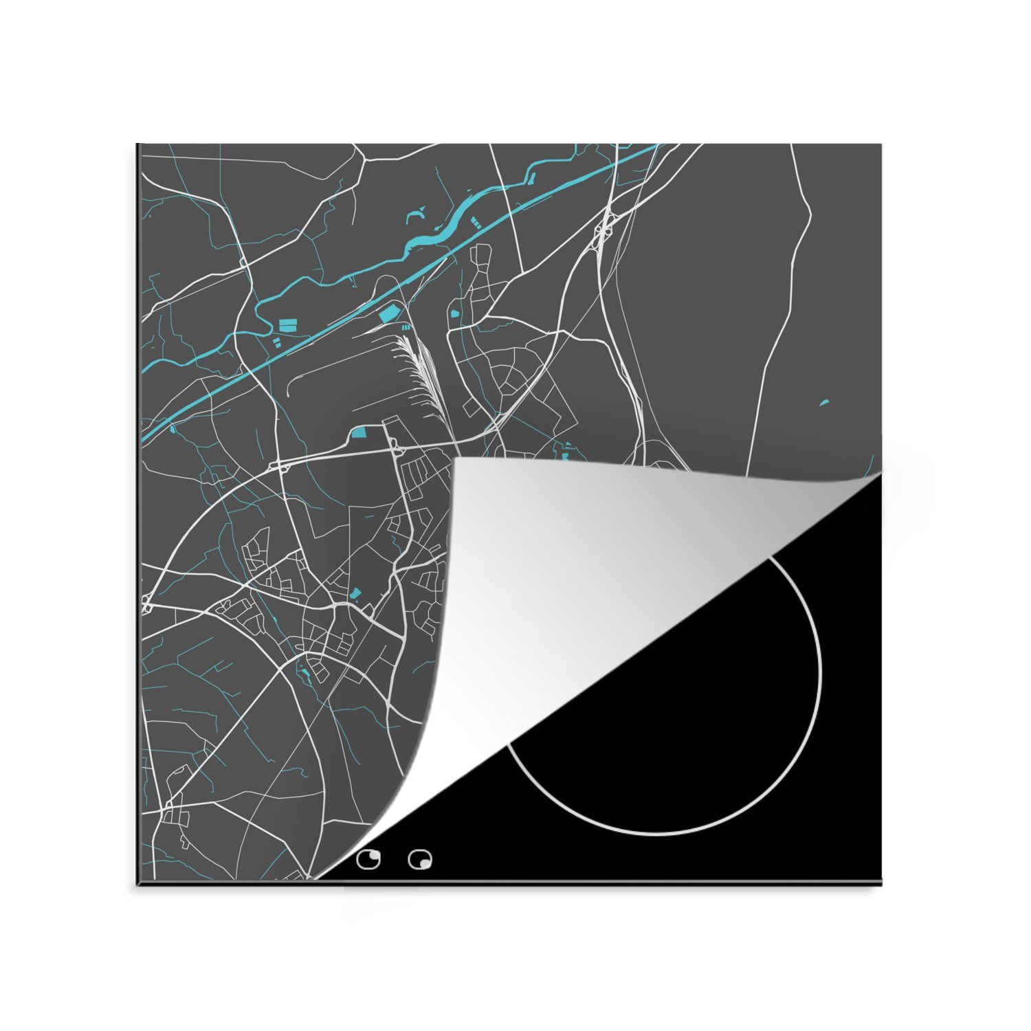 MuchoWow Herdblende-/Abdeckplatte Blau - Deutschland - Karte - Stadtplan - Marl, Vinyl, (1 tlg), 78x78 cm, Ceranfeldabdeckung, Arbeitsplatte für küche