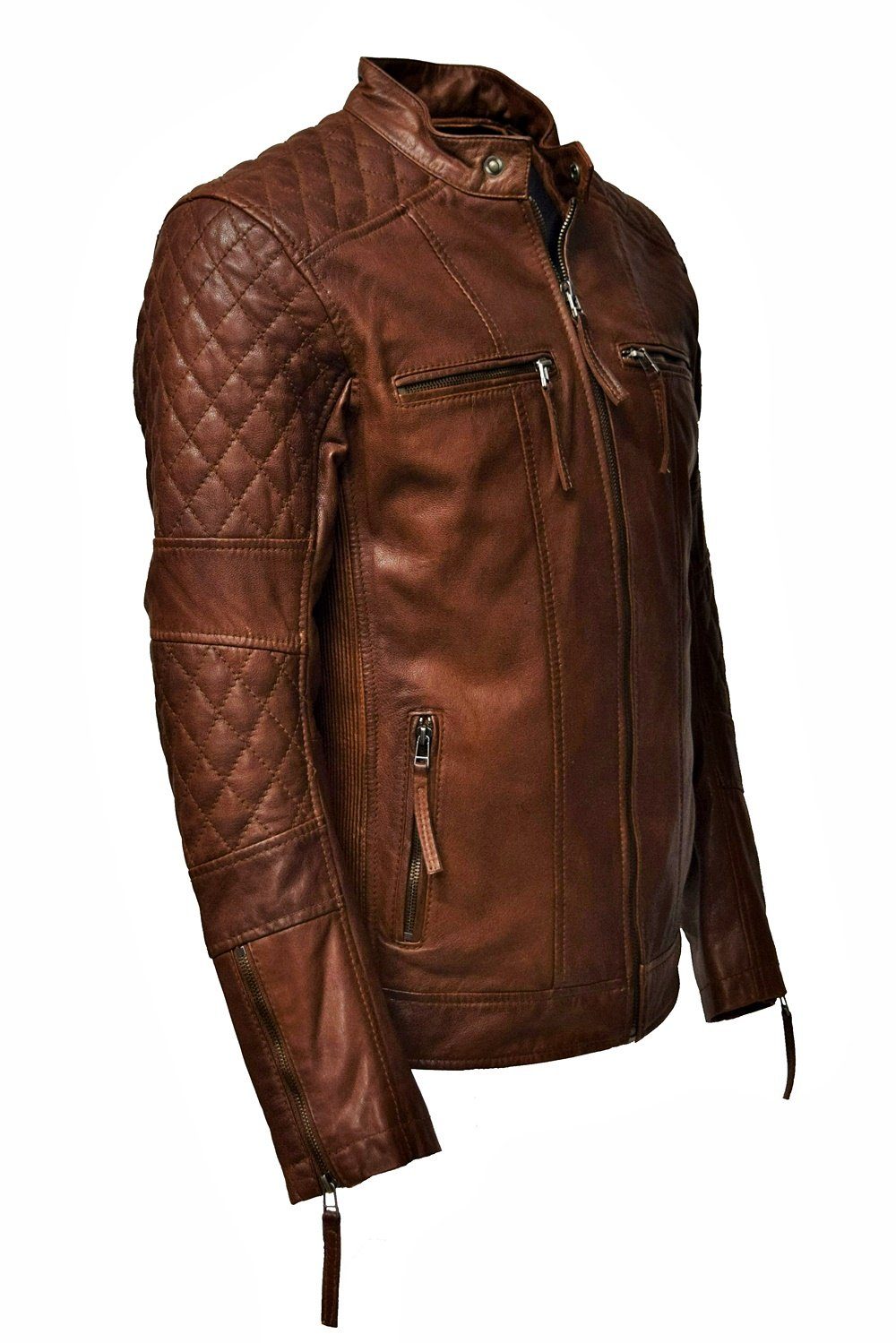 Zimmert Leather Lederjacke Alex washed, gesteppt, pflanzlich gegerbt, Schwarz, Cognac, Braun, Grün
