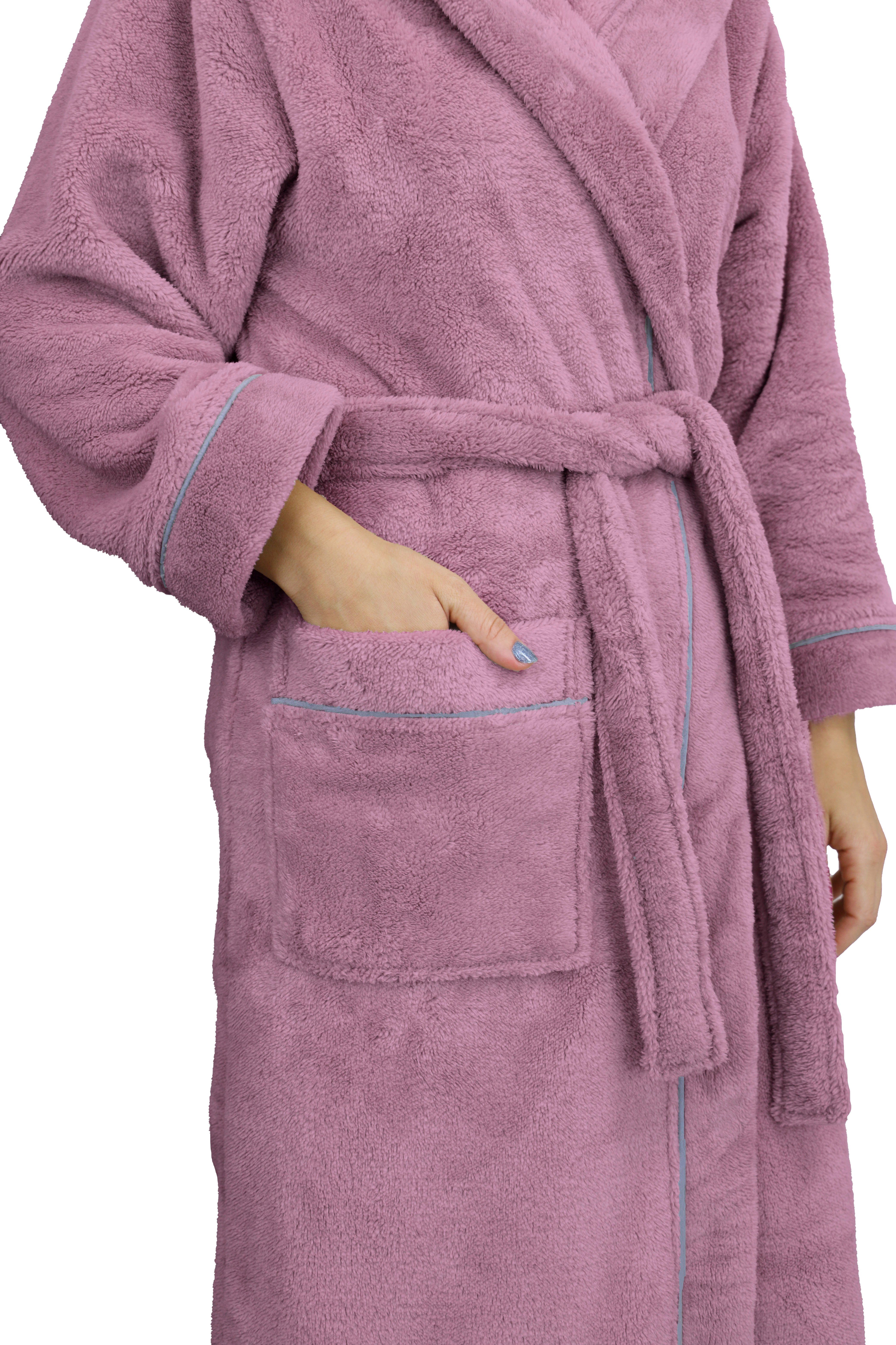 OTTO home Unisex-Bademantel Lillou, ideal für Sauna & Spa, Hotelbademantel, Morgenmantel, Langform, Microfaser, Kapuze, Gürtel, kuschelig weicher Fleece, plüsch, für Damen und Herren, XS-3XL
