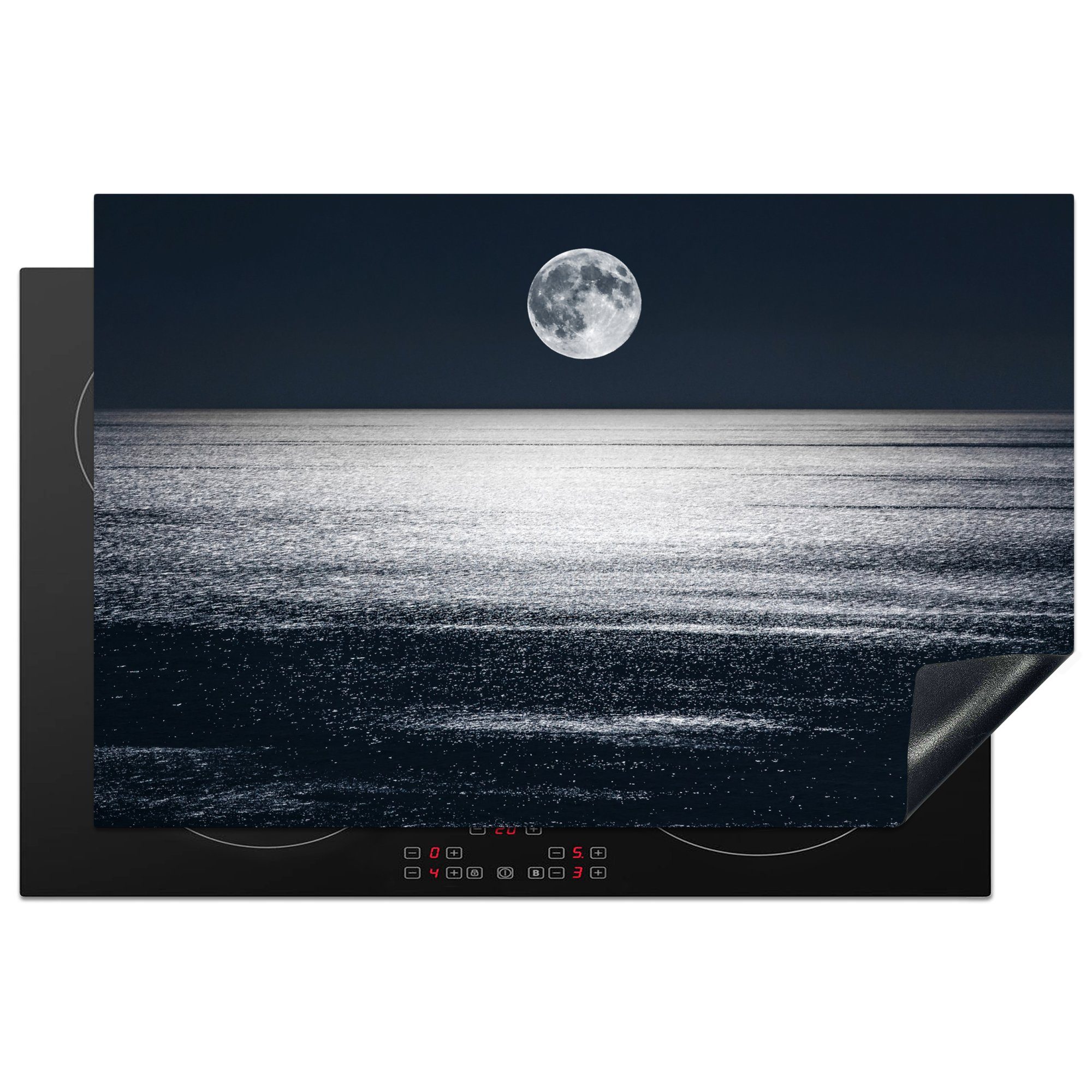 MuchoWow Herdblende-/Abdeckplatte Meer - Mond - Wasser, Vinyl, (1 tlg), 81x52 cm, Induktionskochfeld Schutz für die küche, Ceranfeldabdeckung