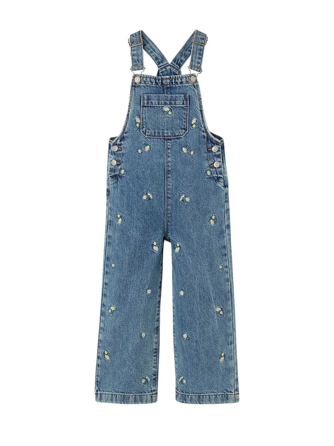 vertbaudet Jumpsuit Latzjeans mit Blumen-Stickerei Mädchen
