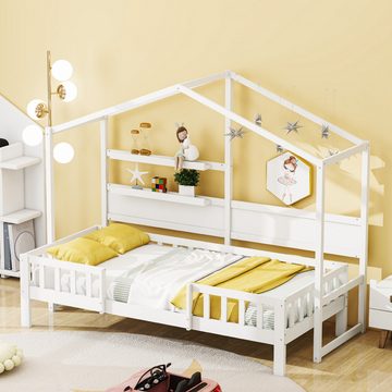 Ulife Kinderbett Jungen- und Mädchenbett mit lustigem Dach und Sicherheitszaun, Schlafsofa aus Massivholz, 90 x 200 cm
