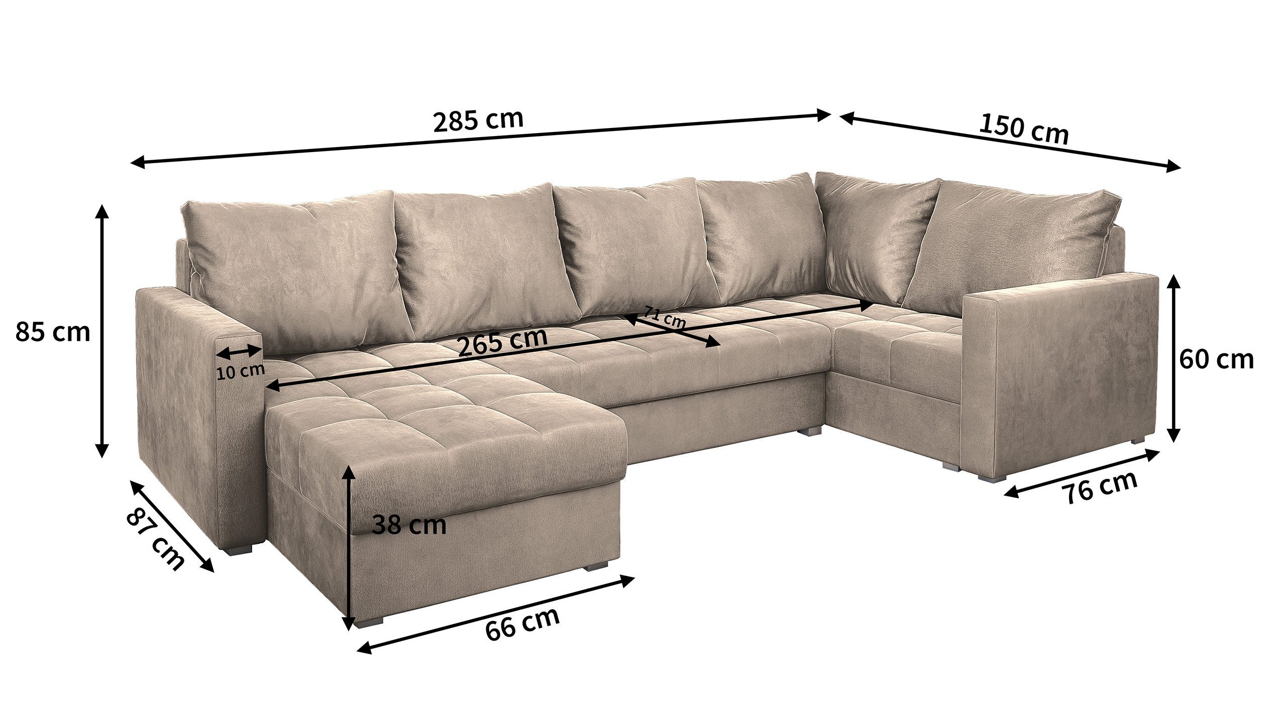 Masseno Ecksofa LORIVO mit Schlaffunktion U-Form, Sofa mit Bettkasten