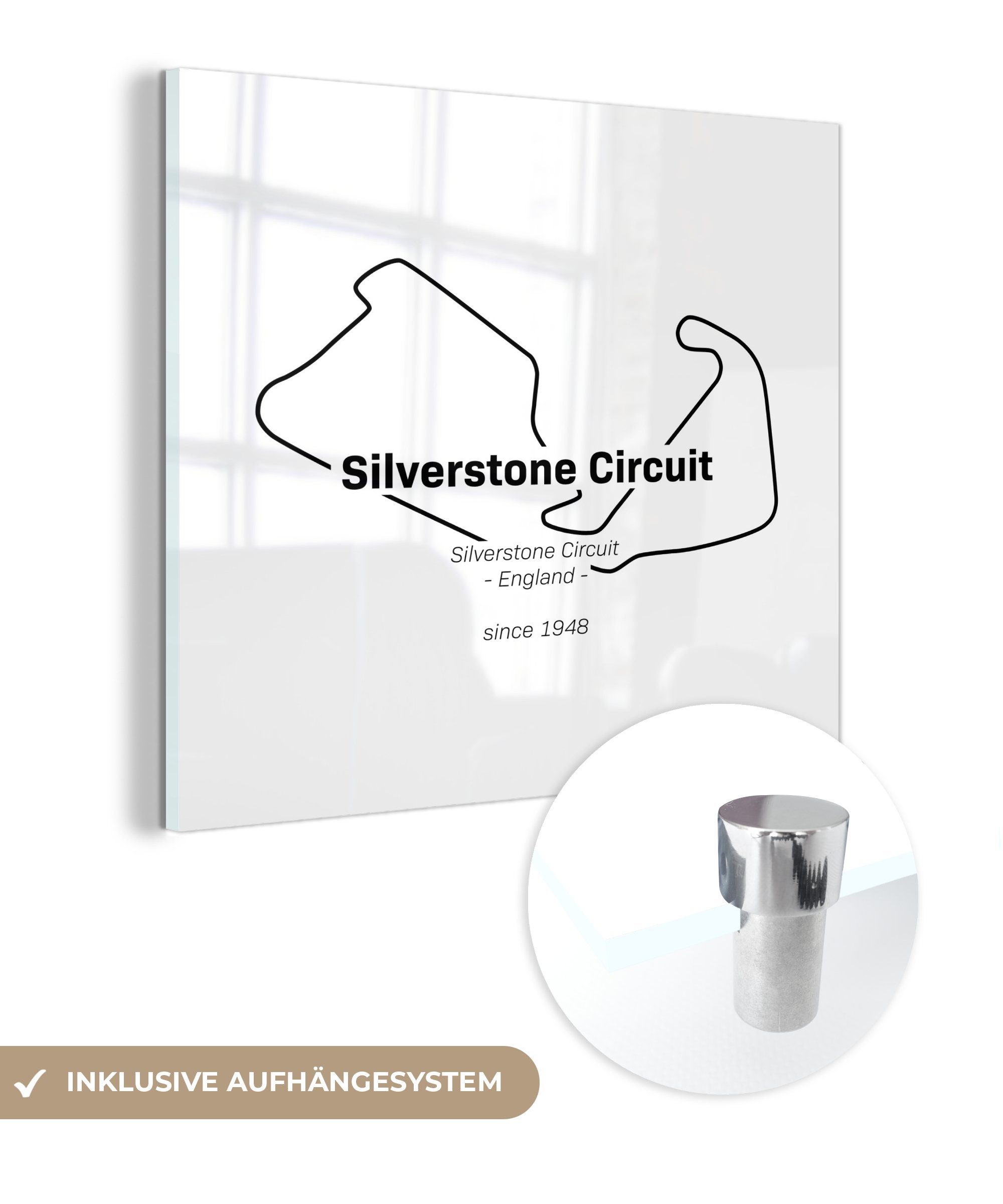MuchoWow Acrylglasbild Formel 1 - Silverstone - Rennstrecke, (1 St), Glasbilder - Bilder auf Glas Wandbild - Foto auf Glas - Wanddekoration