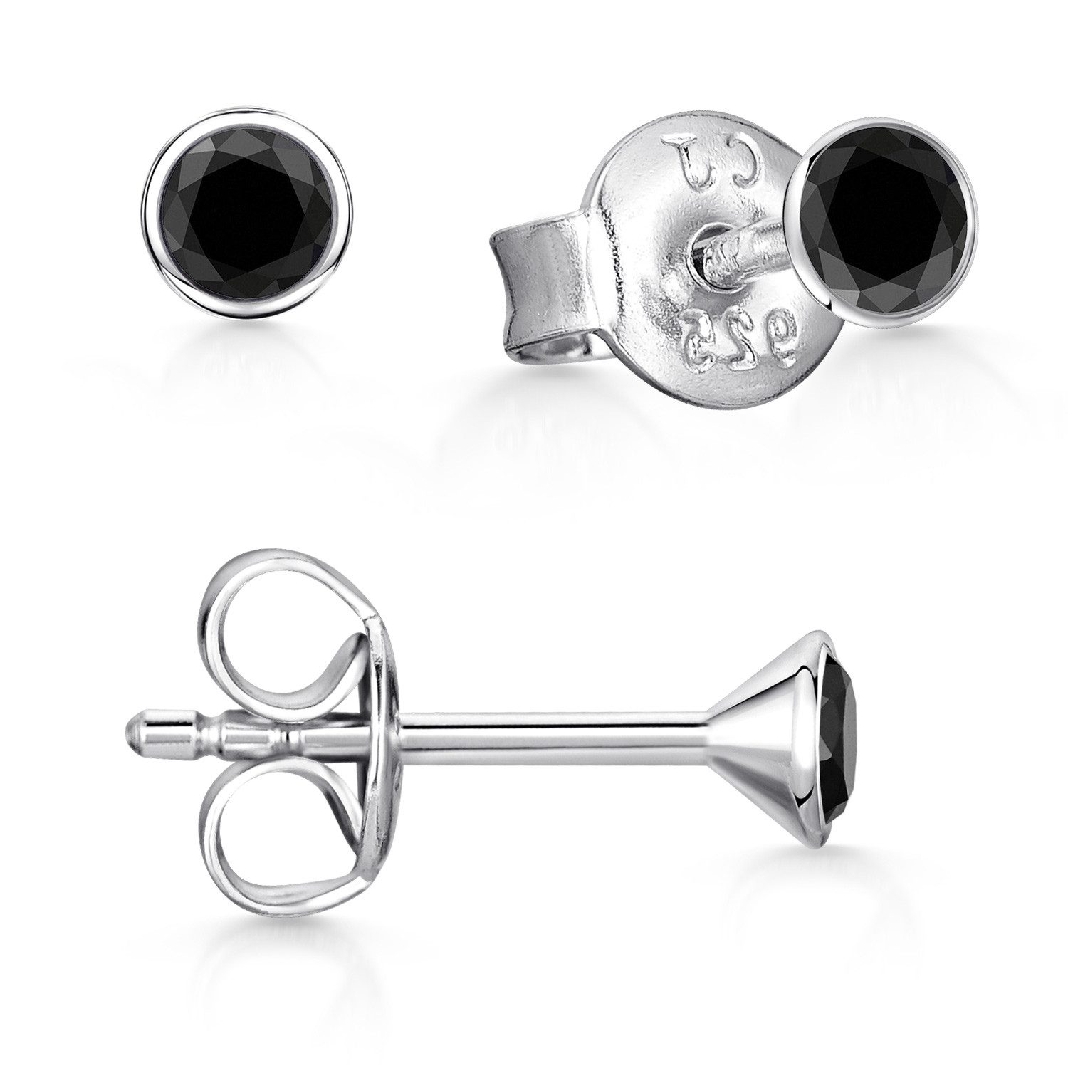 Materia Paar Ohrstecker Damen Mädchen Zirkonia Schwarz 3-5mm SO-437, 925 Sterling Silber, rhodiniert