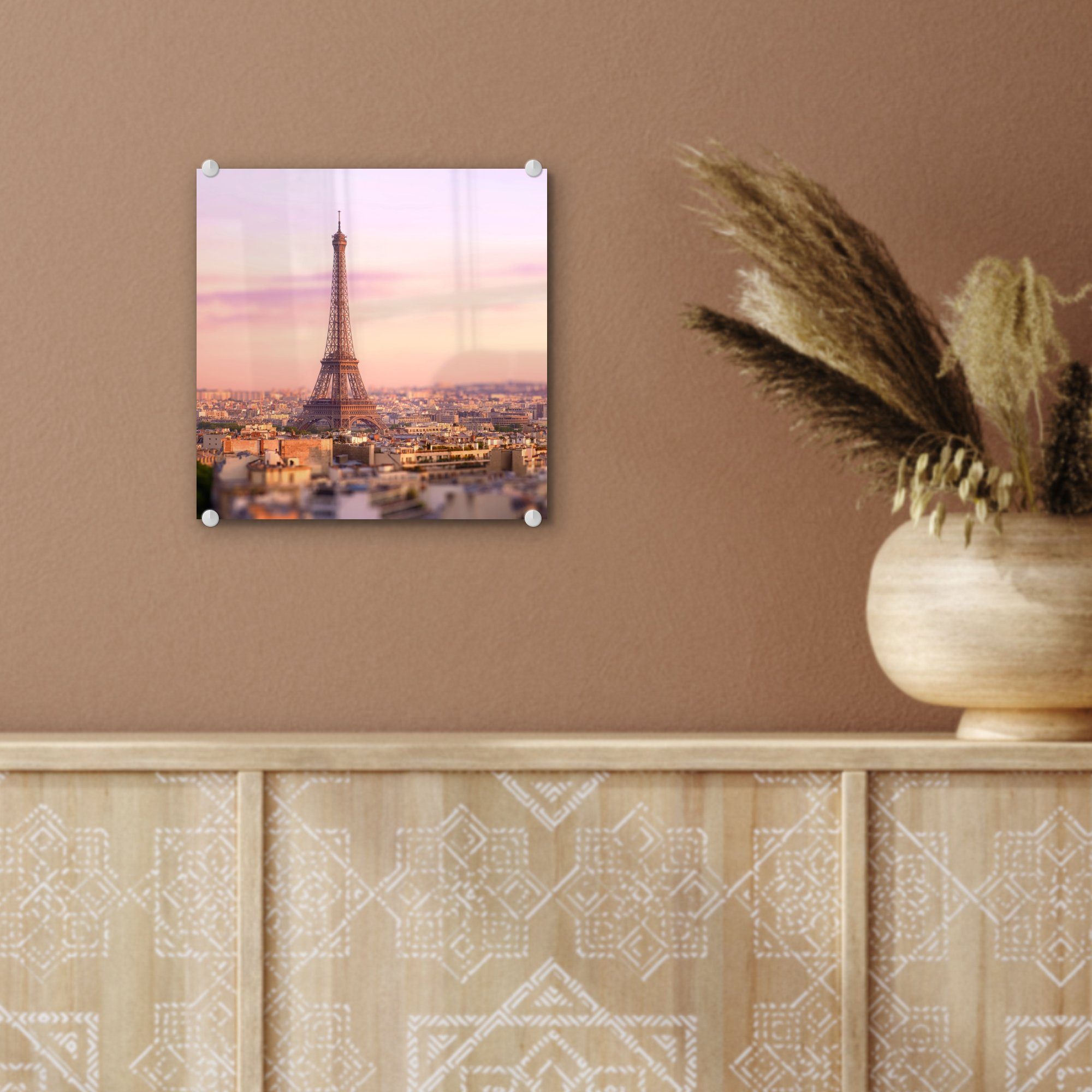 MuchoWow Acrylglasbild Paris in Pastellfarben, auf Glasbilder (1 Wanddekoration - auf Glas - Glas Foto - St), Bilder Wandbild