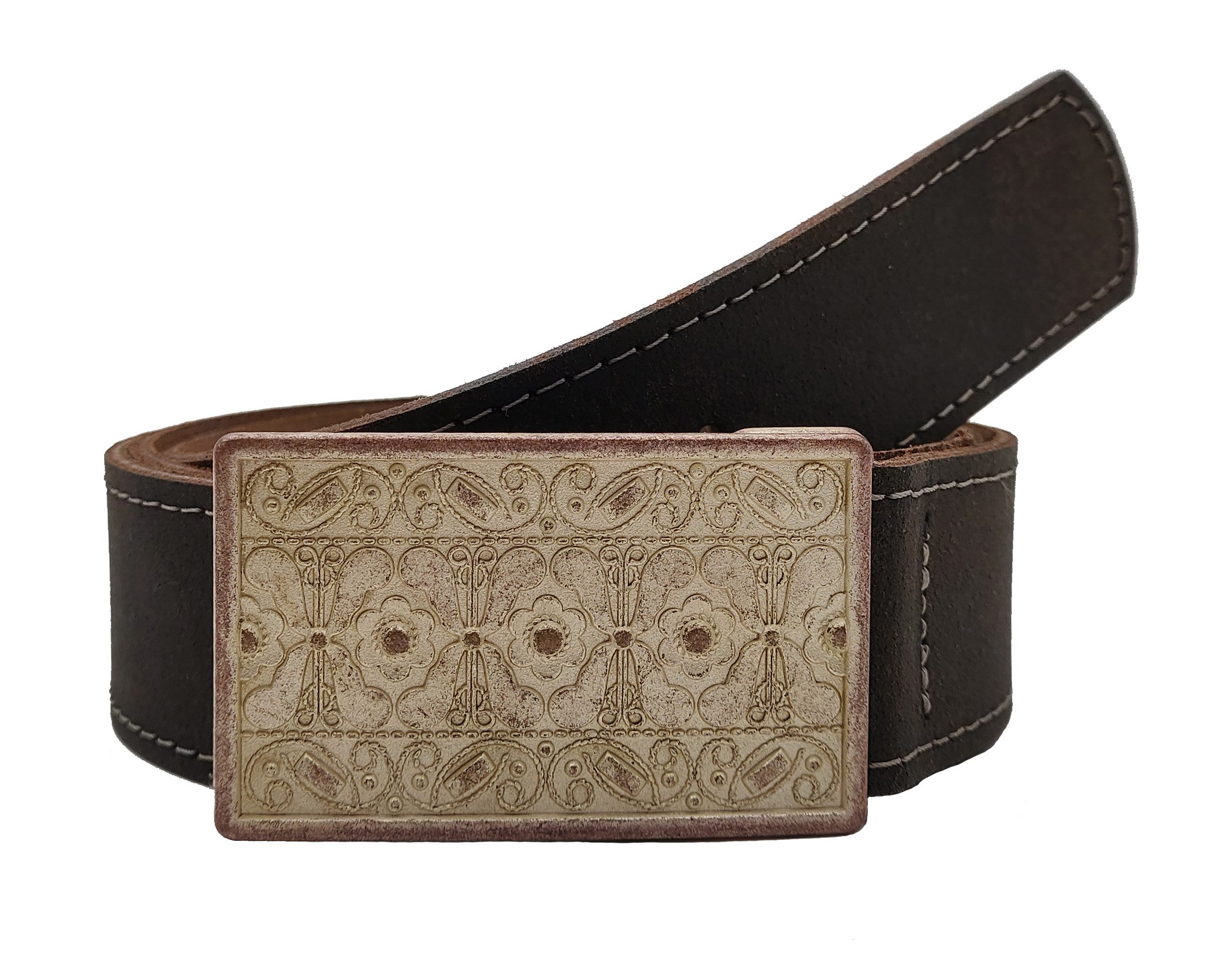 Der Trachtler Ledergürtel Trachtengürtel mit Schließe im nostalgischen Ornamentik-Design MADE IN GERMANY - Echt Leder