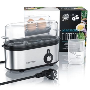 Arendo Eierkocher, Anzahl Eier: 3 St., 210 W, Edelstahl, Härtegrad einstellbar, Egg Cooker, BPA-frei, für 1-3 Eier