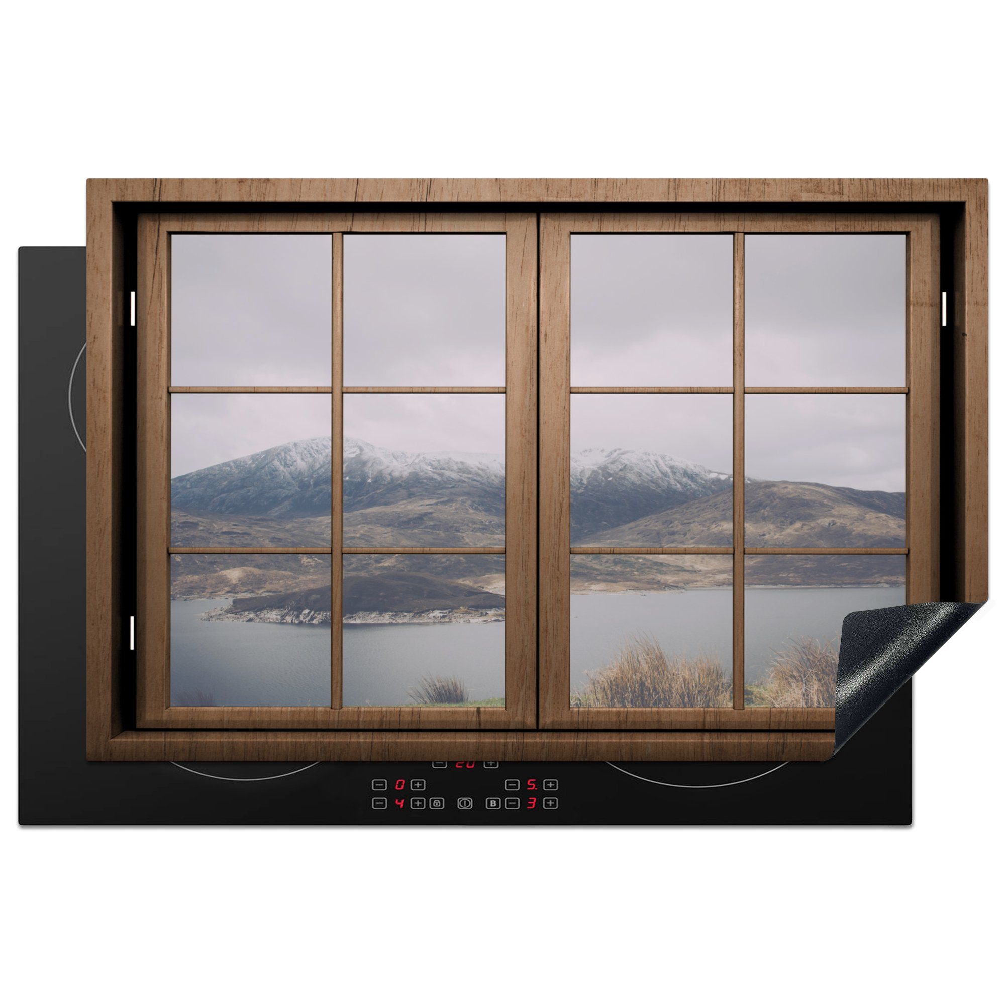 MuchoWow Herdblende-/Abdeckplatte Ansicht - Fenster - Landschaft, Vinyl, (1 tlg), 81x52 cm, Induktionskochfeld Schutz für die küche, Ceranfeldabdeckung