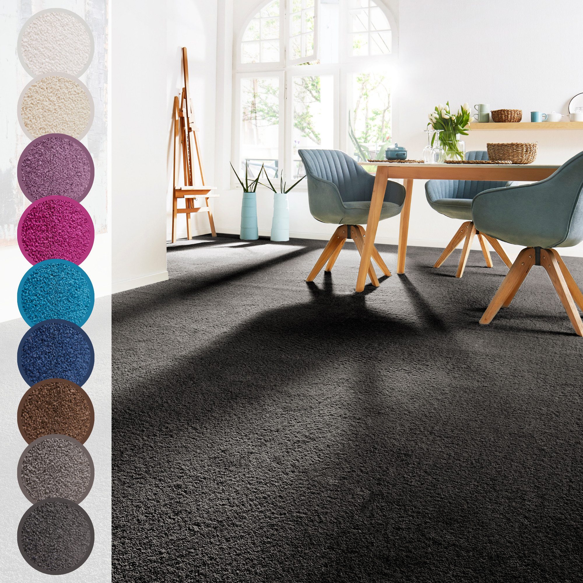 Andiamo Teppichboden Sophie, Frisee-Velours, Made in Netherlands, rechteckig, Höhe: 12 mm, Uni Farben, Breite 400 cm oder 500 cm, strapazierfähig & pflegeleicht