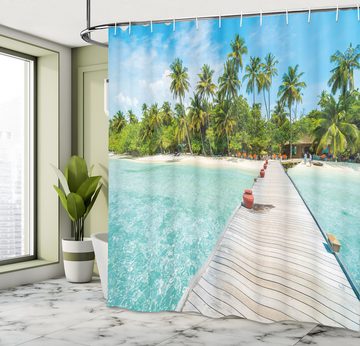 Abakuhaus Duschvorhang Moderner Digitaldruck mit 12 Haken auf Stoff Wasser Resistent Breite 175 cm, Höhe 180 cm, Tropisch Malediven-Insel-Strand