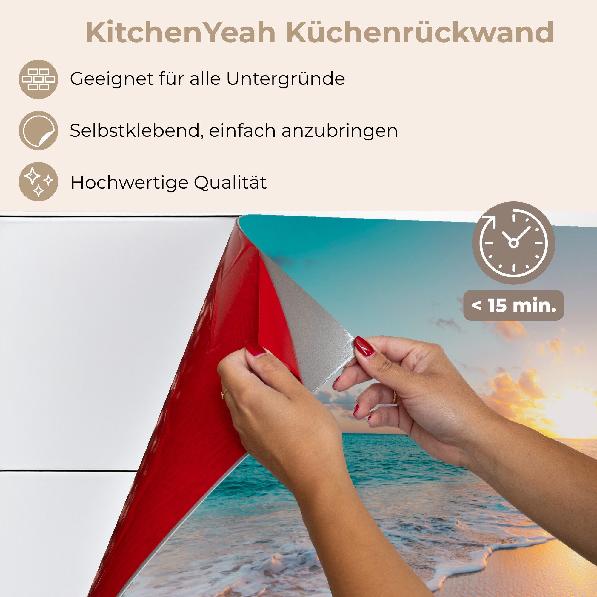 KitchenYeah Küchenrückwand selbstklebend Sonnenuntergang - Strand - Meer - Sommer - Blau, (1-tlg), Spritzschutz, Küche, Rückwand, Küchenwand, Küchenfront, 80x60 – Bild 5 von 5