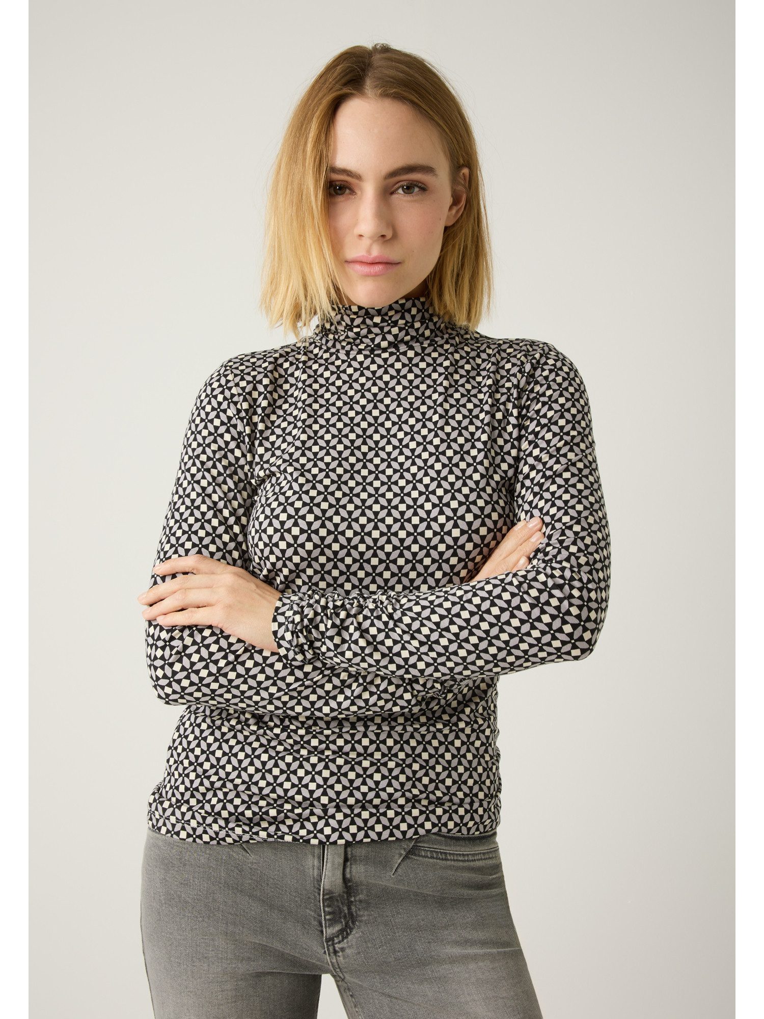 MORE&MORE Longsleeve Langarm-Rollkragenshirt, Print günstig online kaufen