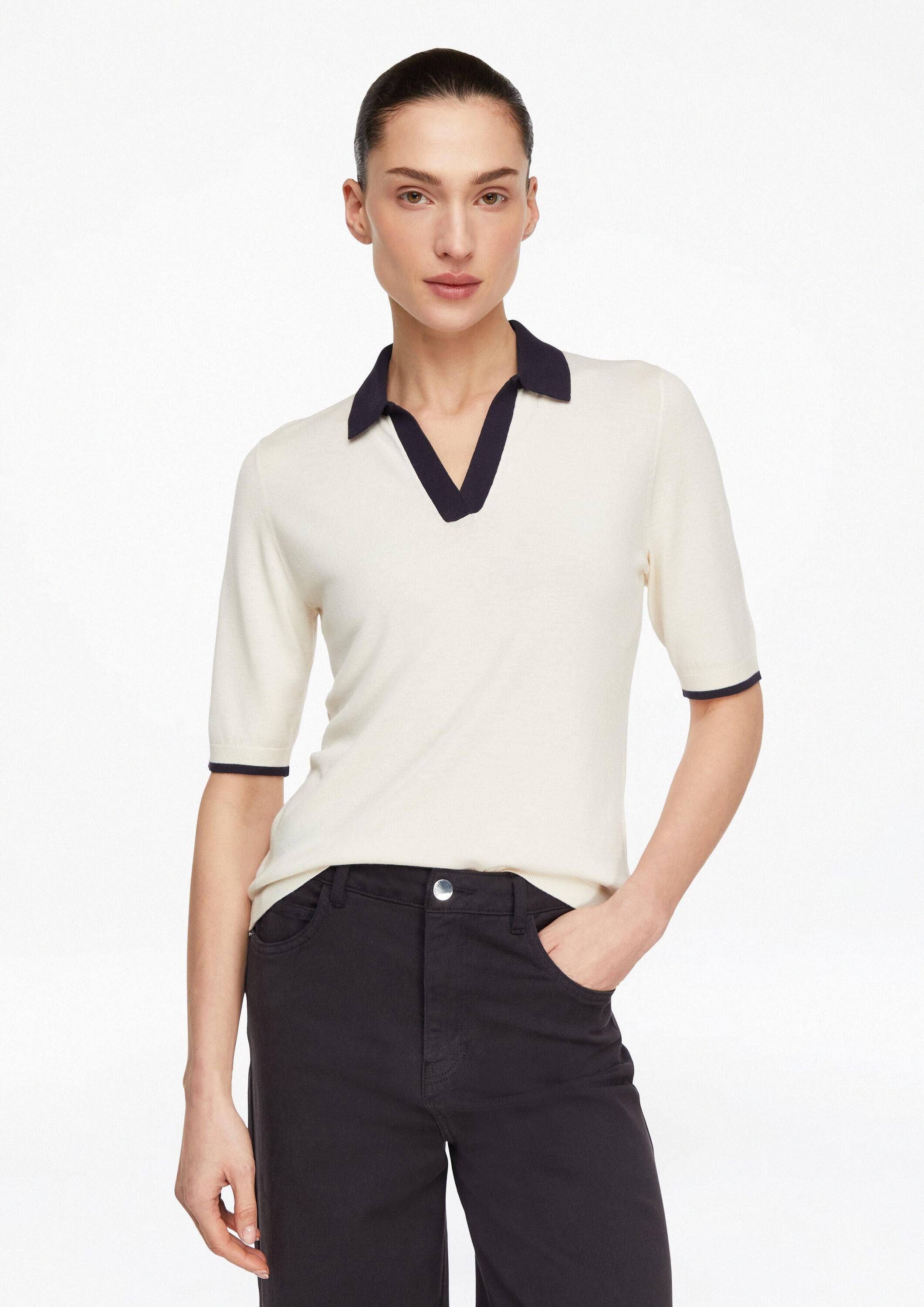 comma Kurzarmpullover Strickpullover Feinstrickpullover mit Polokragen günstig online kaufen