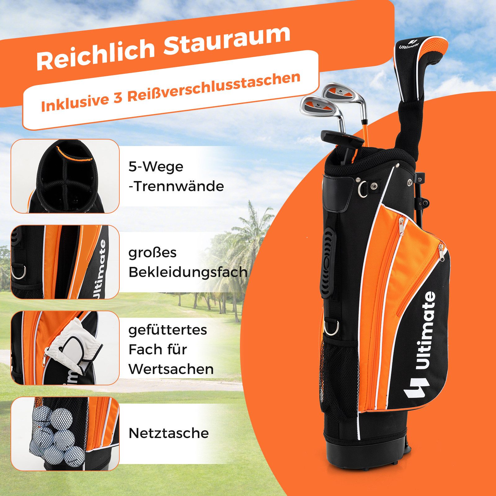 COSTWAY Golfschläger + Golfbag, mit Fairway-Holz, Eisen 7, 9 & Putter