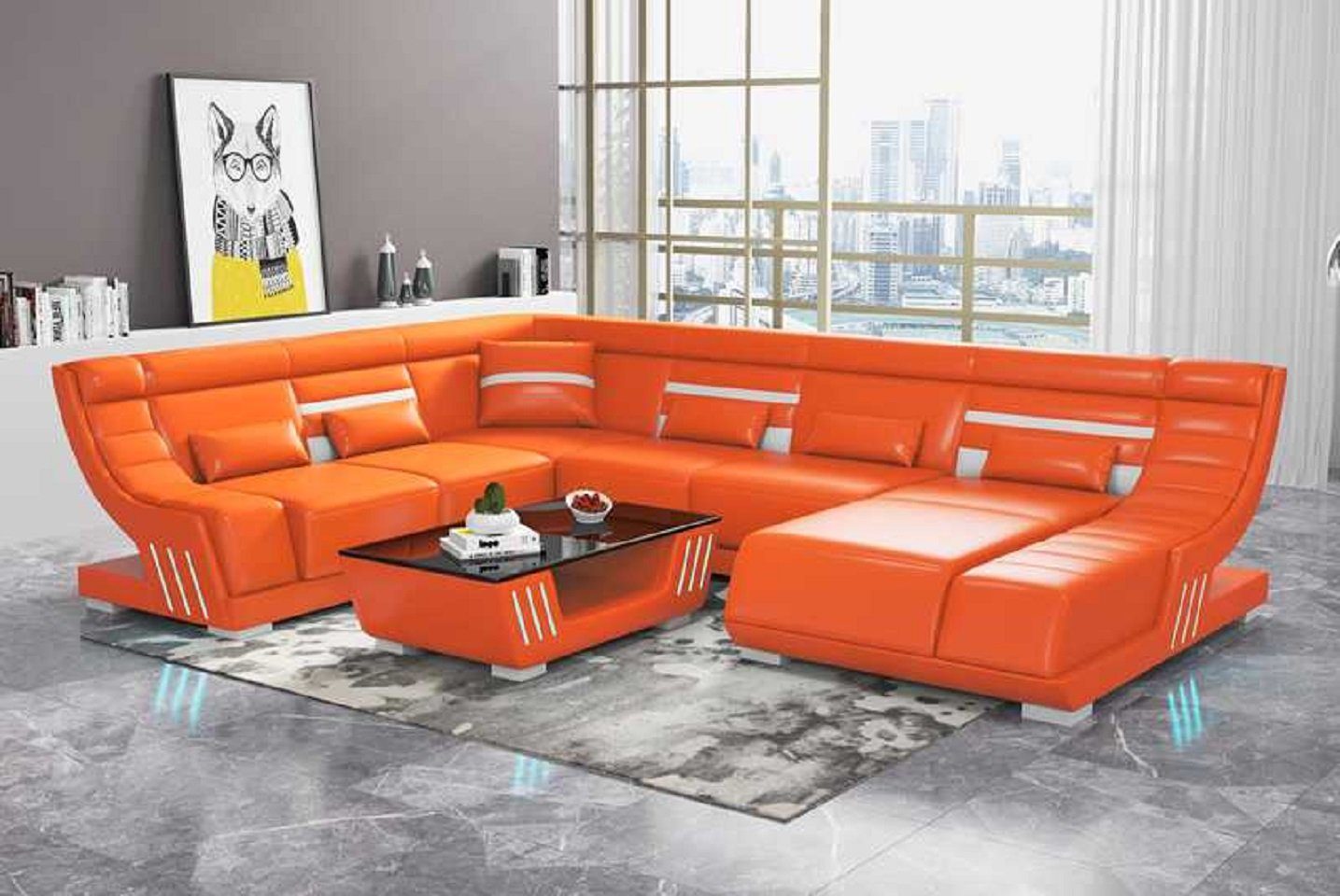 JVmoebel Ecksofa Design Sofas Wohnlandschaft Sofa U Form Ecksofa Couchen Möbel, 4 Teile, Made in Europe Orange