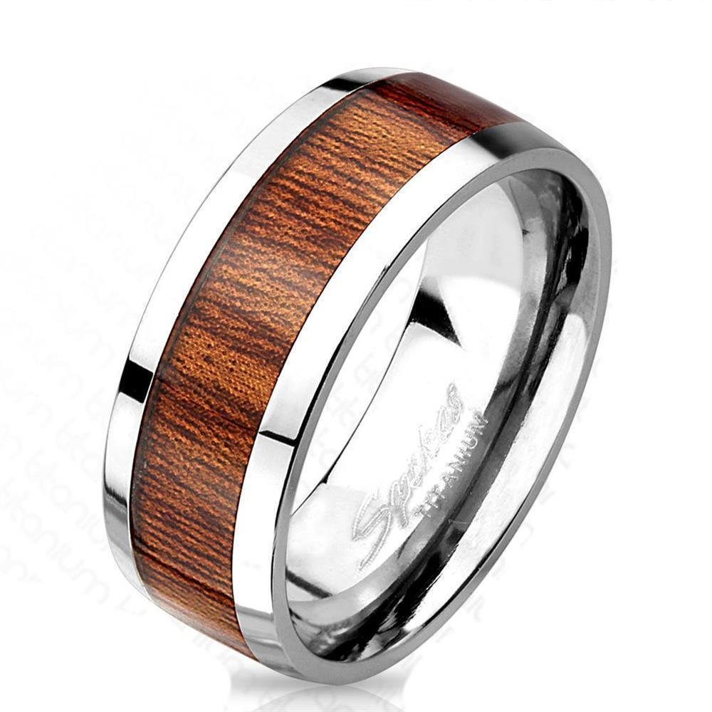 BUNGSA Fingerring 62 (19.7) Holz für Damen Titan Ring Mittelring und edlem 1-tlg), Herren braunem mit (Ring, Damen