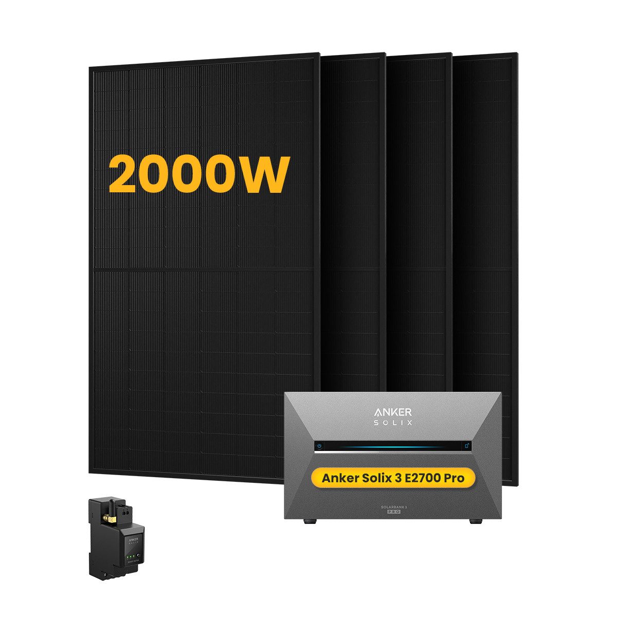 Anker Balkonkraftwerk 2000W Anker SOLIX Solarbank 3 E2700 Pro mit Smart Meter, (Smart Meter + 4x Sunpro 500W im Lieferumfang enthalten), Speicher mit integriertem Wechselrichter, All-in-One 2,668kWh Akku