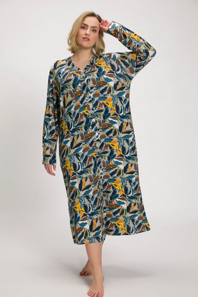 Ulla Popken Nachthemd Nachthemd florales Muster Knopfleiste V-Ausschnitt