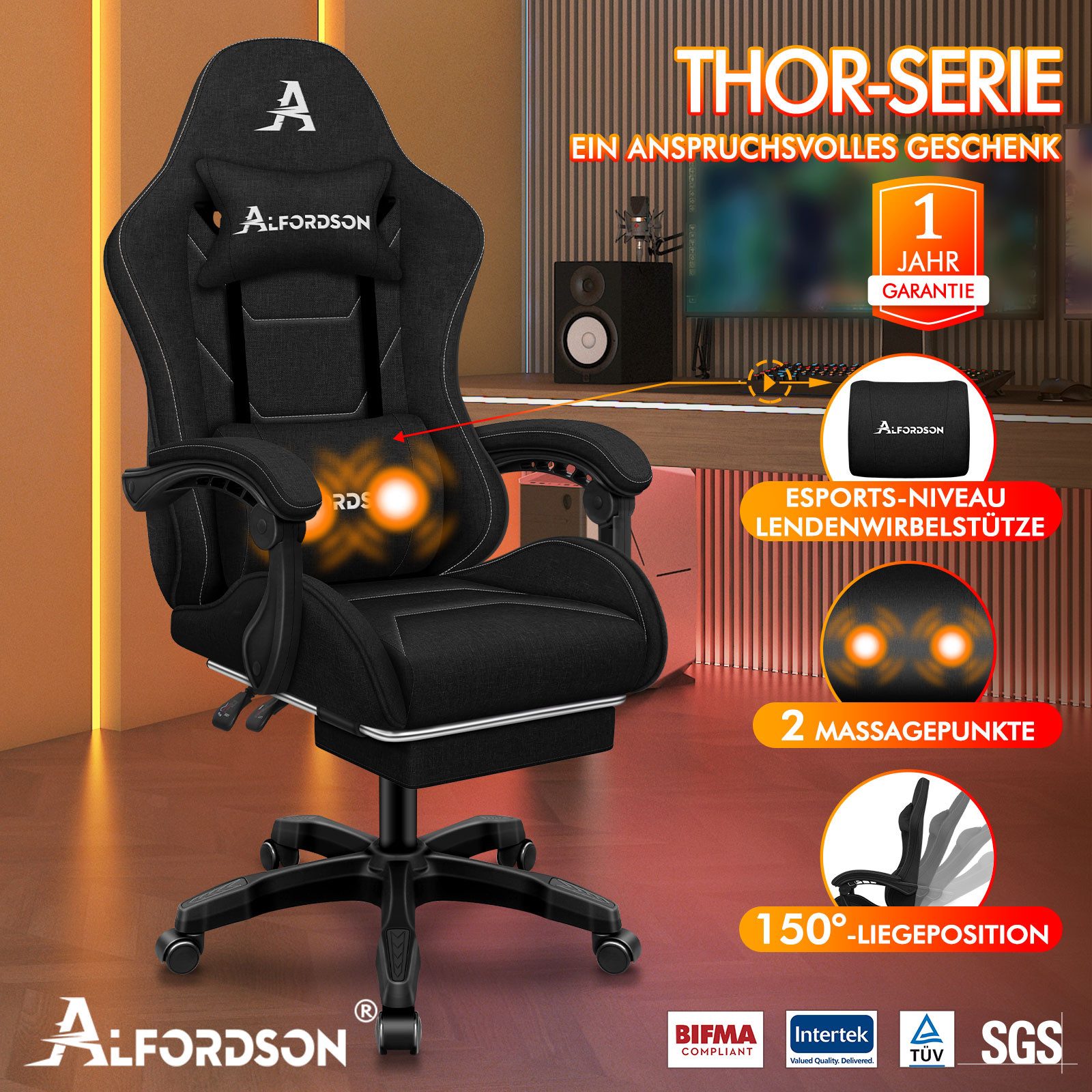 ALFORDSON Bürostuhl Gaming-Stuhl, Massage-Gaming-Stuhl, Ergonomischer Gamer günstig online kaufen