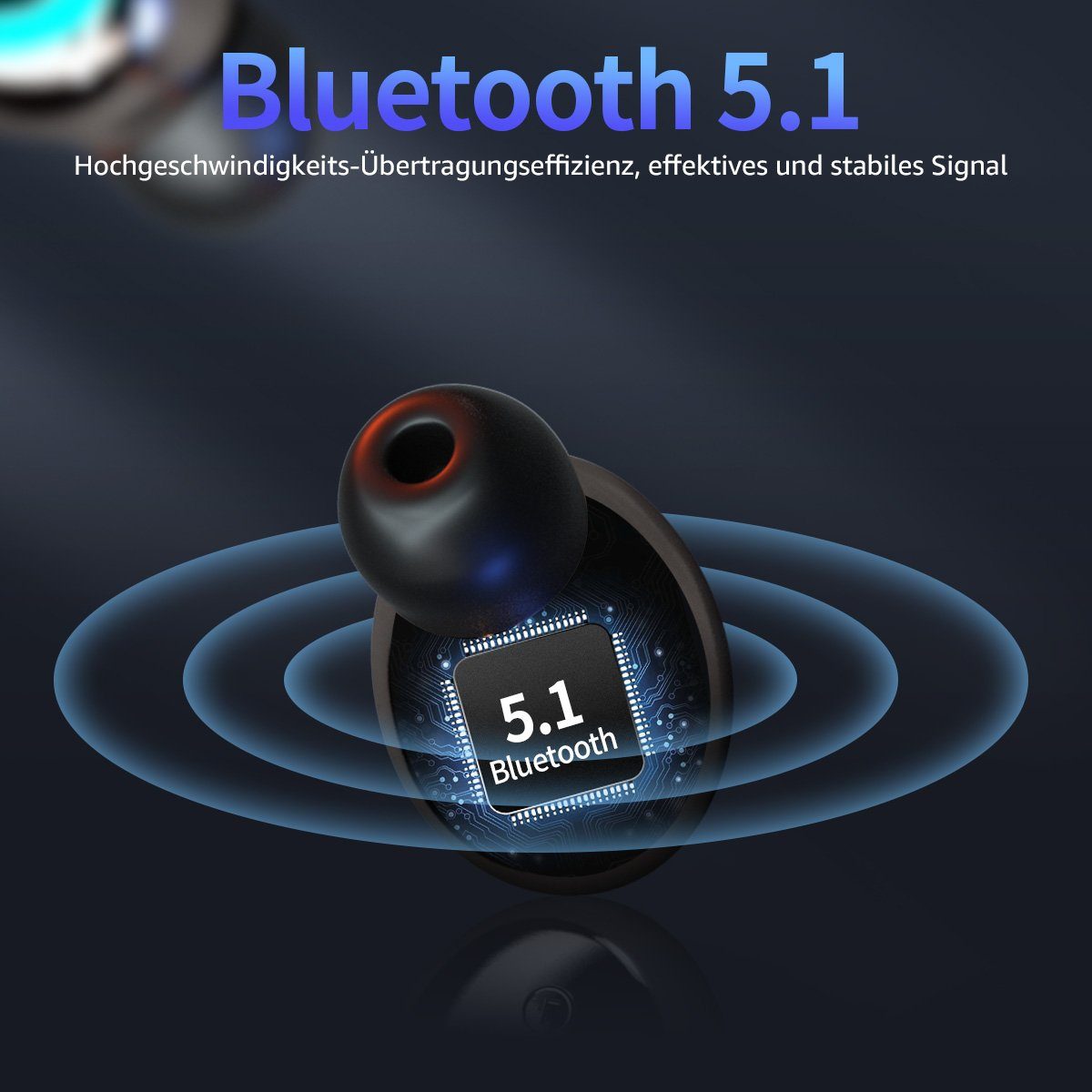 Greensky In-Ear-Kopfhörer True Wireless Bluetooth-Kopfhörer mit M9, Google Freisprechfunktion, Schwarz (Siri, Noise-Cancelling, Anzeige) LED Assistent