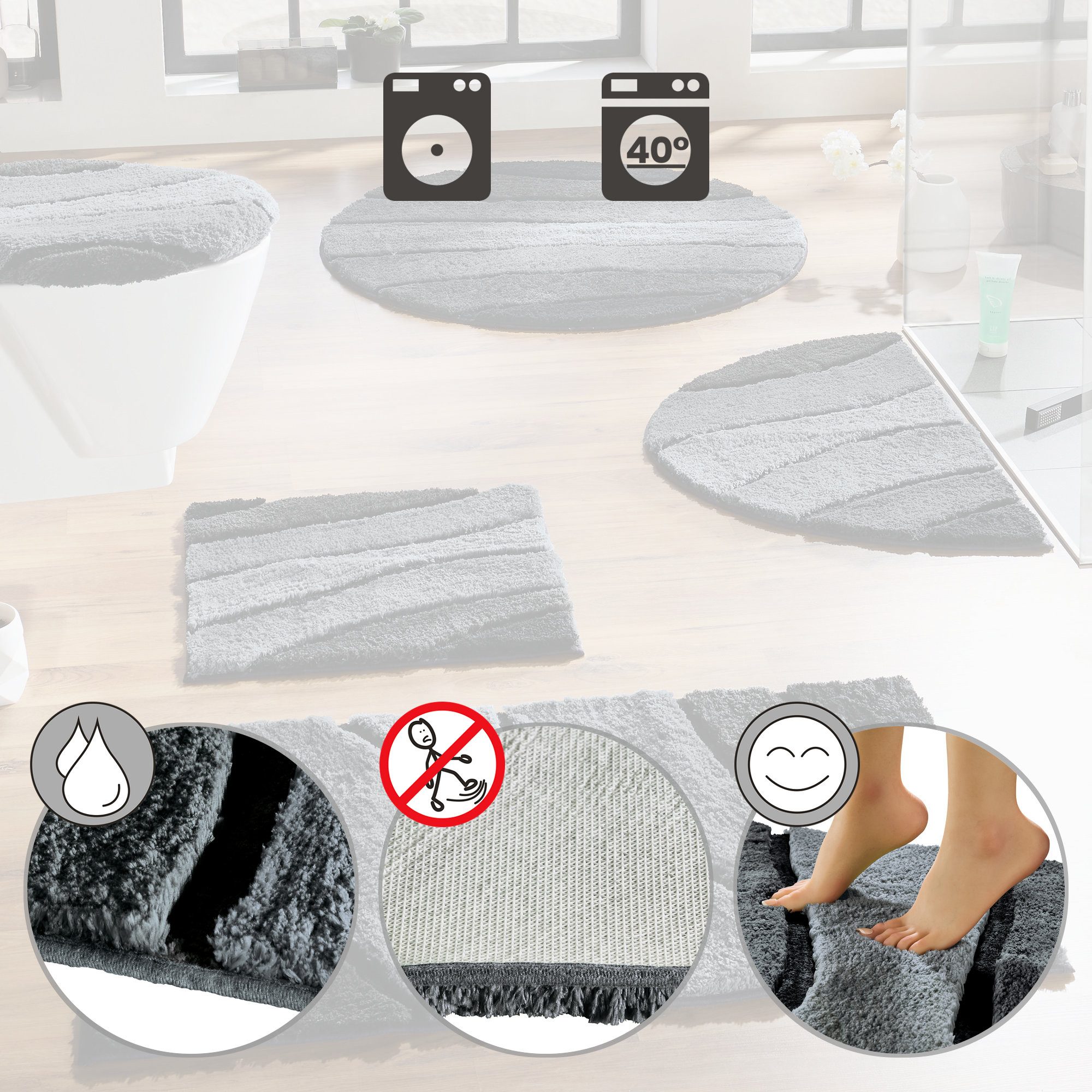 REDBEST Badematte WC-Deckelbezug "Louisville", Höhe 20 mm, Gummizug:, Streifen/Hoch- Tiefstruktur – Bild 3 von 5