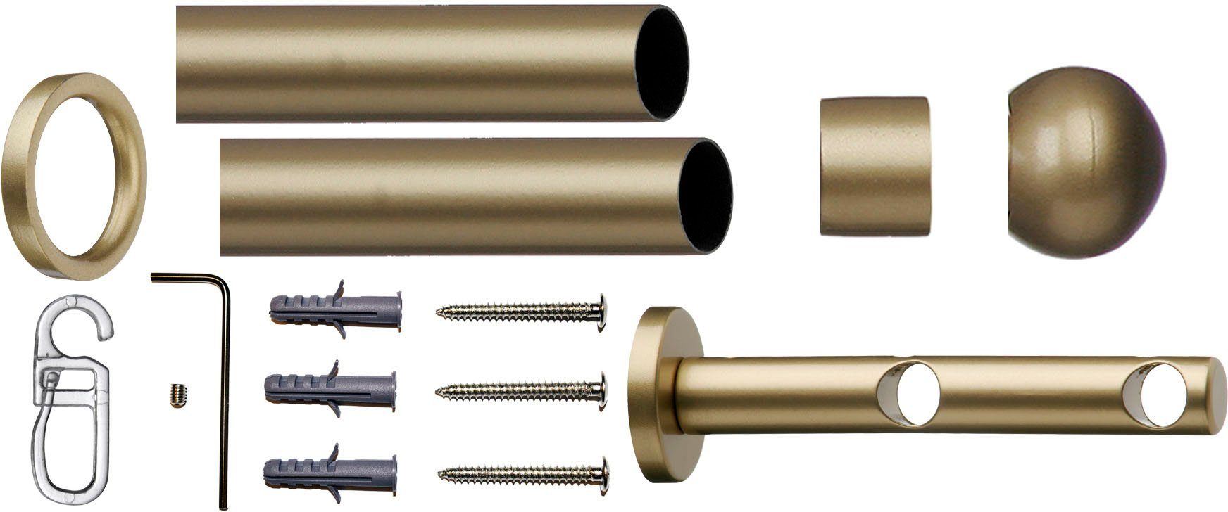 Ø 12 Formentor, Stahl, Komplett-Set 2-läufig, Gardinenstange inkl. Fixmaß, indeko, und verschraubt, Ringen mm, Montagematerial