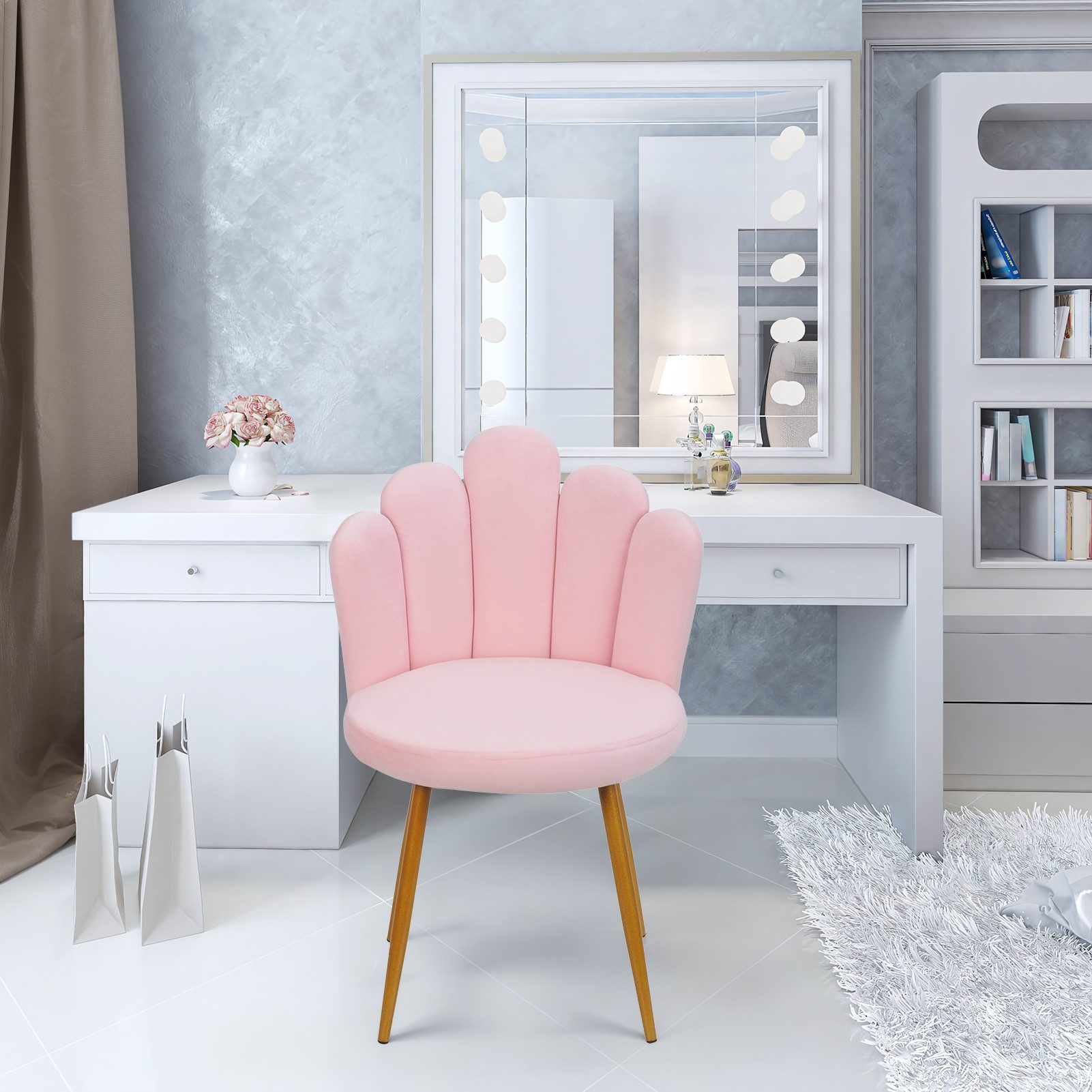 Rutaqian Polsterstuhl Schminktisch Stuhl Mit Rückenlehne, Goldene Metallbeine Bürostuhl, Monderne Schreibtischstuhl Esszimmerstuhl ohne Armlehnen für Heimbüro