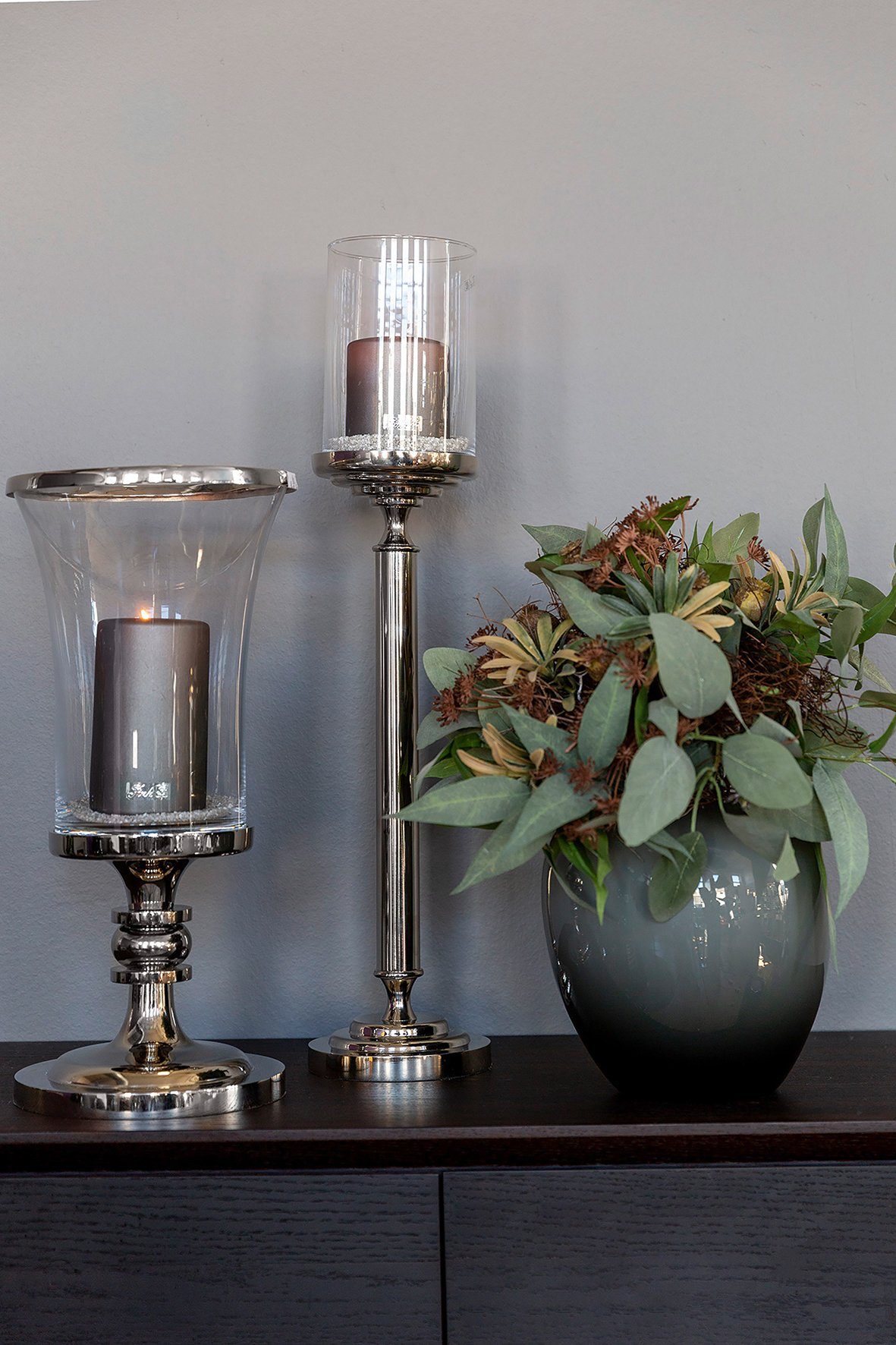 FARET, Glas Handarbeit, Fink Kerzenhalter Kerzenhalter Glaseinsatz, Metall 60 für mit Stumpenkerzen, cm, Höhe mit Eleganter