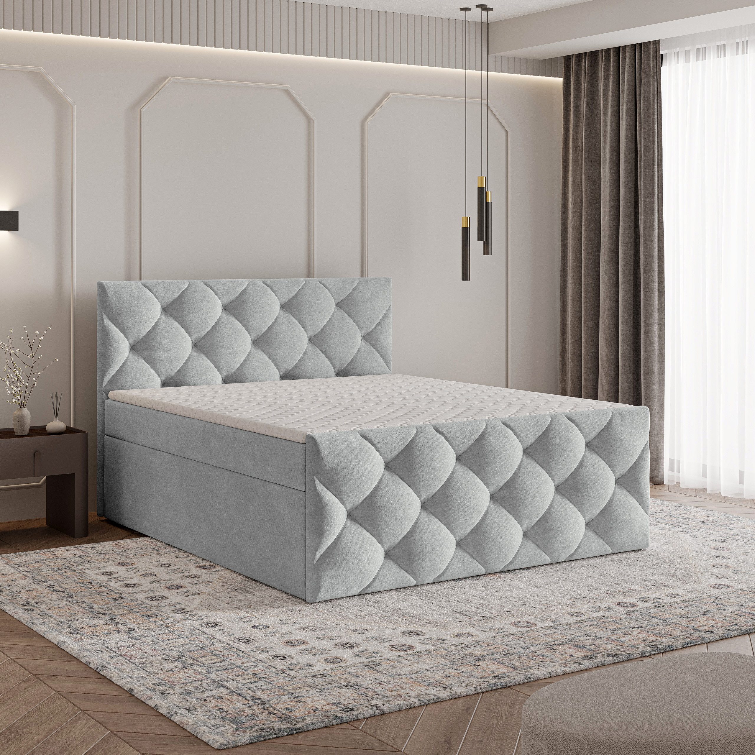 Masseno Boxbett ROVARI 180x200 cm mit Bonell Matratze und Topper, Doppelbett, Polsterbett mit Kopfteil, Boxspringbett