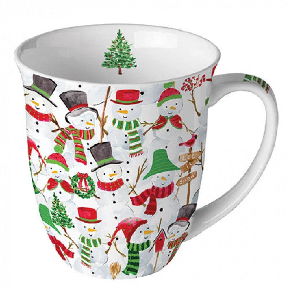 Ambiente Luxury Paper Products Кружки Weihnachtsbecher- Silvester - Herbst / Winter Tee - Kaffee Tasse, 1-tlg., Porzellan Tasee ca. 400 ml, Кружки 0,4 l Schnee - Eis, Motiv, Winter, Weihnachten, Schneemänner, Schneemann Party, Kollektion, Mug, Weihnachten, Geschenkartikel