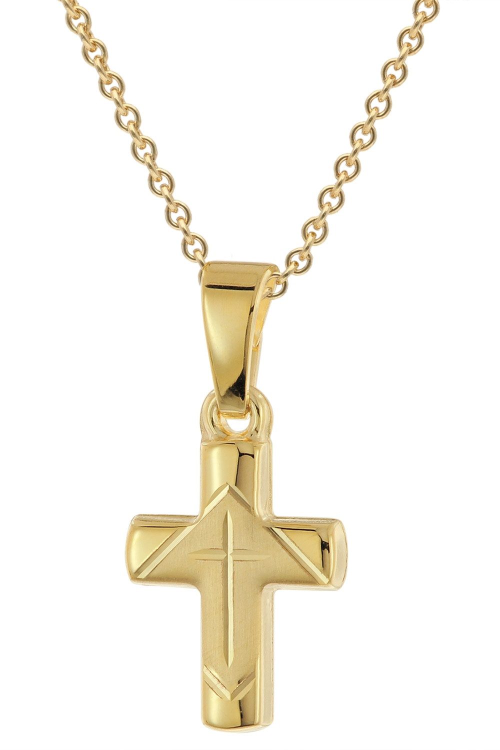 trendor Kette mit Anhänger Kreuz-Anhänger Gold 333 / 8K An Vergoldeter Silberkette