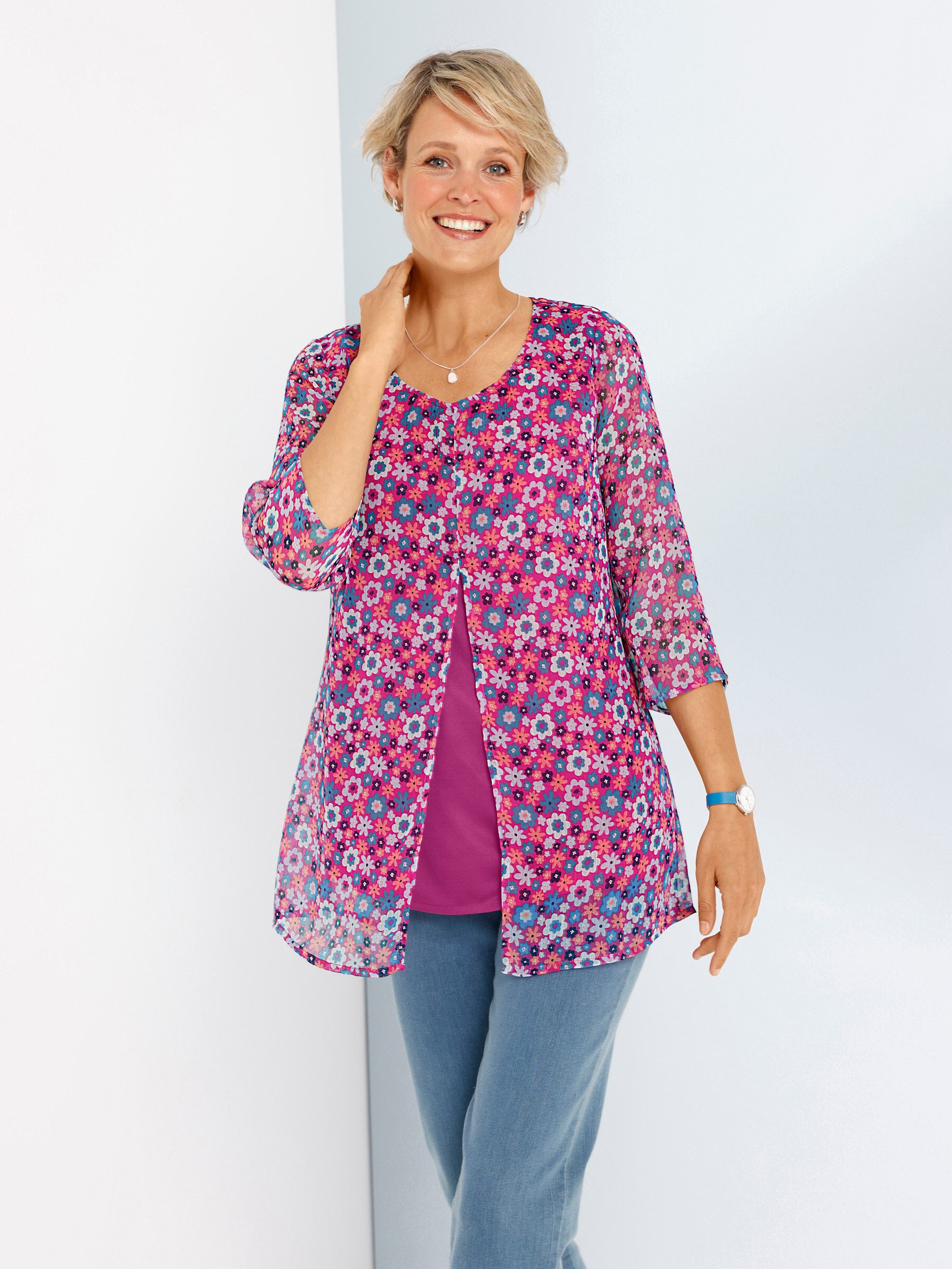 Sieh an! Klassische Bluse Longbluse 3/4-Arm