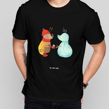 Mr. & Mrs. Panda T-Shirt Nachtfalter Schneemann - Schwarz - Geschenk, Geburstag, Weihnachten, (1-tlg)