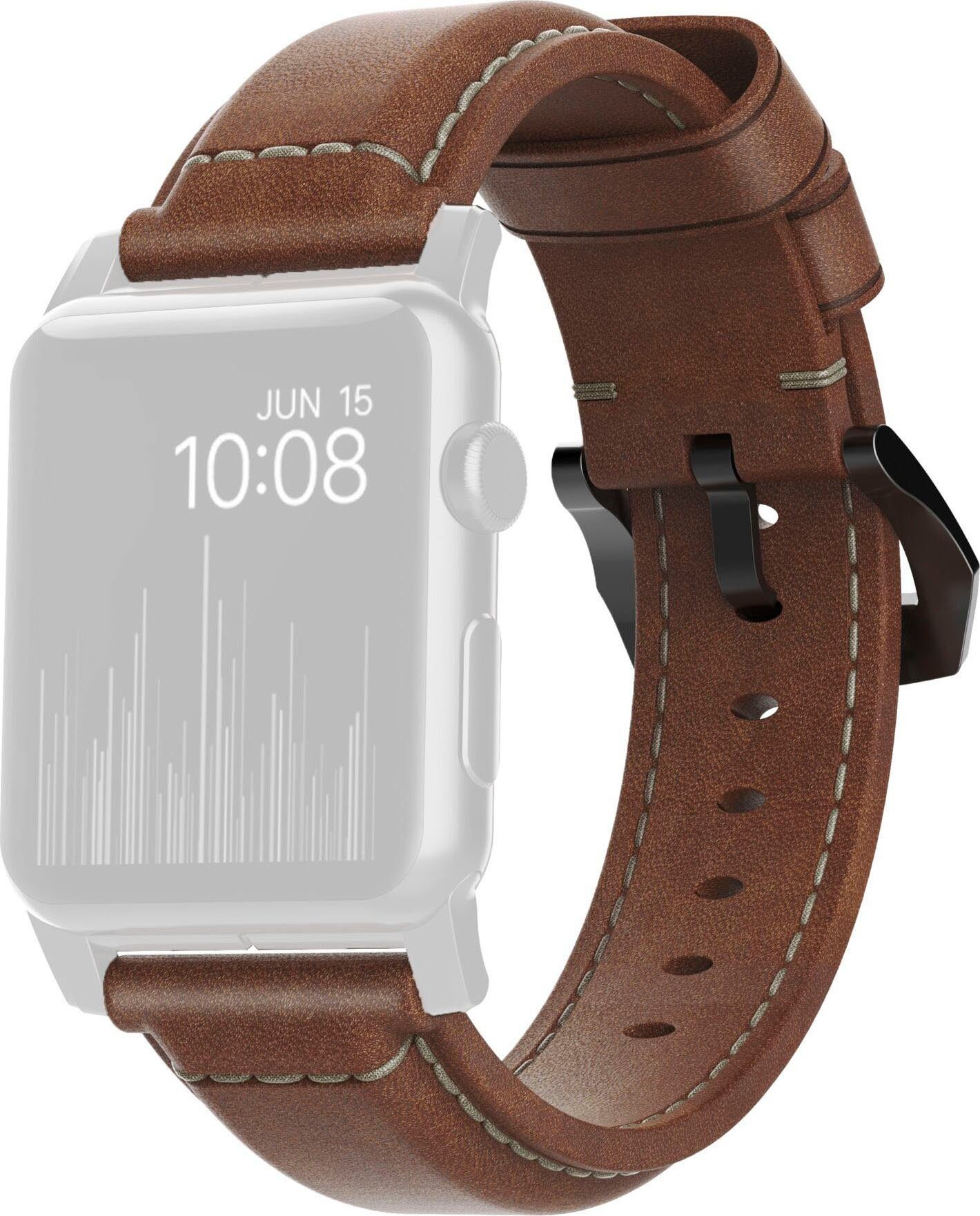 Nomad Smartwatch-Armband Strap Trad. Lthr. Brown aus Ösen und 42/44/45/49mm, Schnallen Connect. rostfreiem Maßgefertigte Stahl