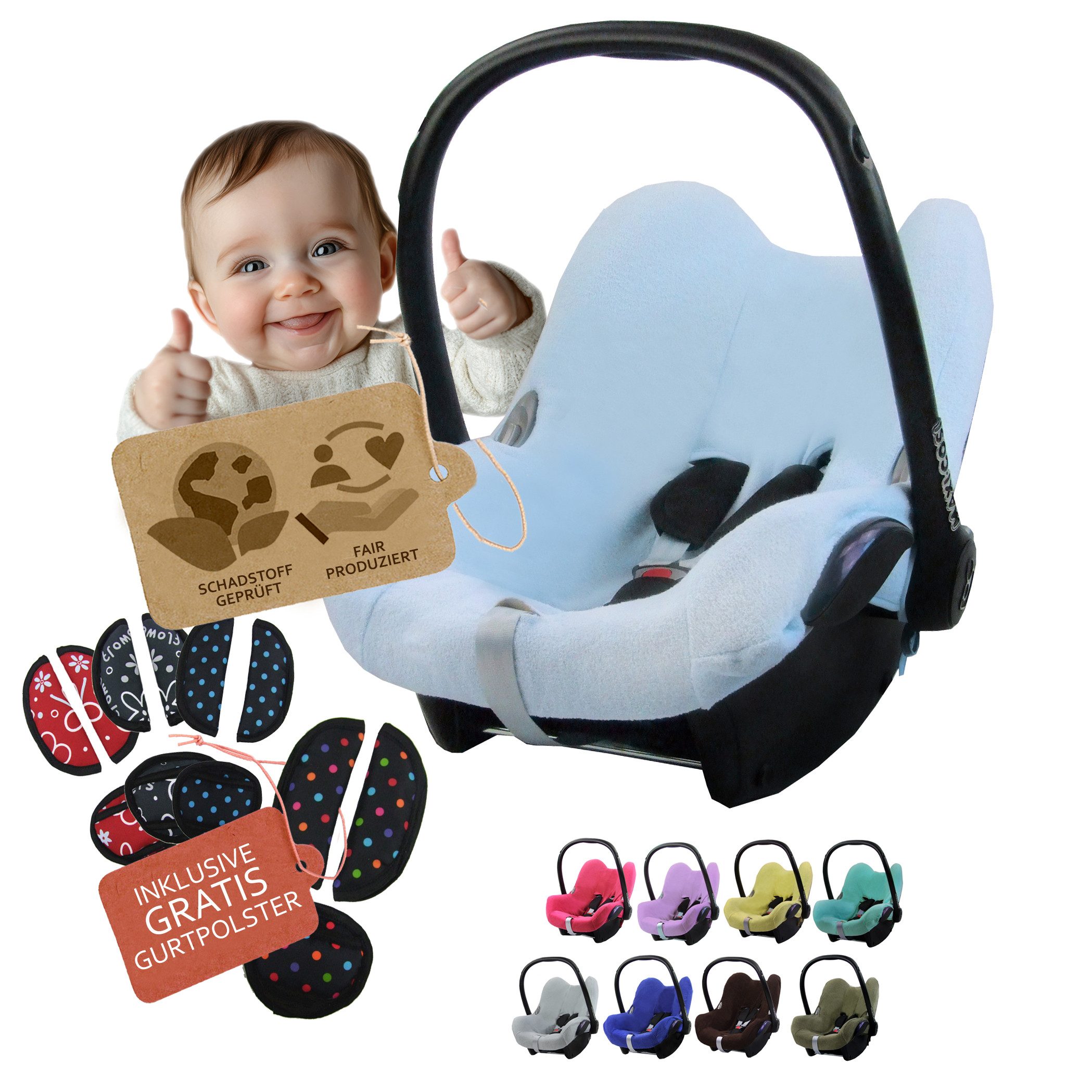 Babyschale Sommerbezug Bezug aus Frottee kompatibel mit Maxi Cosi CabrioFix + GP