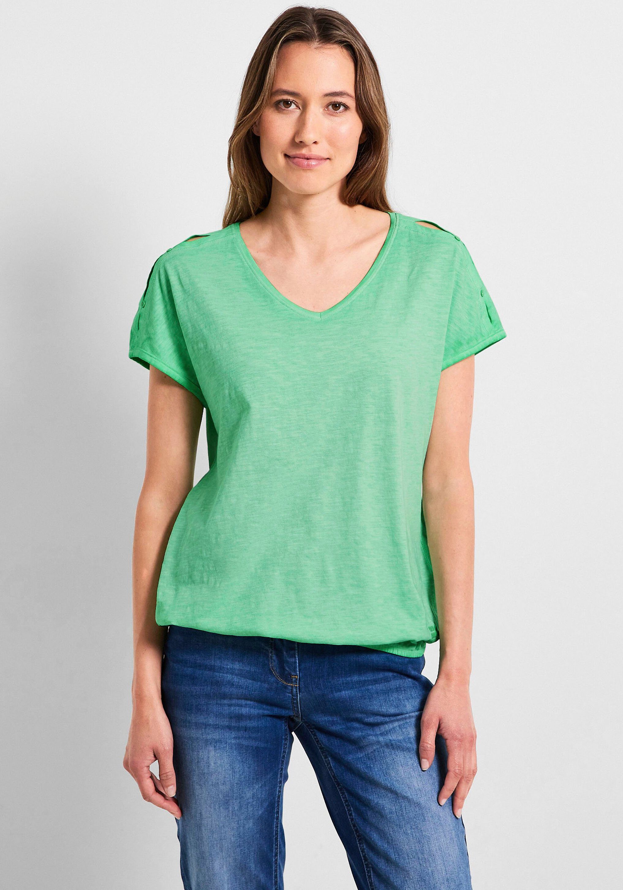 Cecil T-Shirt fresh an den Cut-Outs Schultern green mit