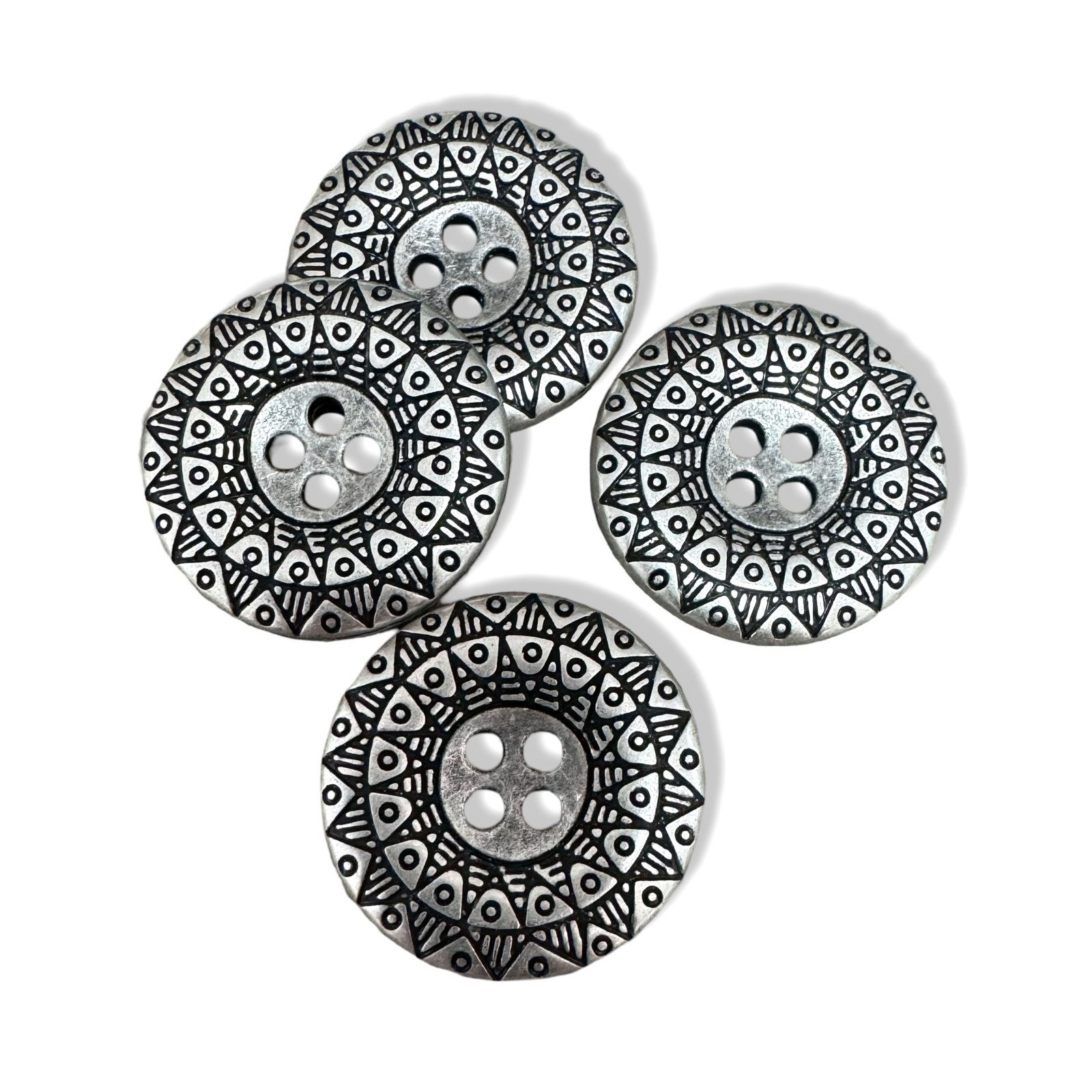 Hartmann-Knöpfe Knopf 1Set (10 Stück) altsilber Metallknöpfe mit Muster 4 Loch