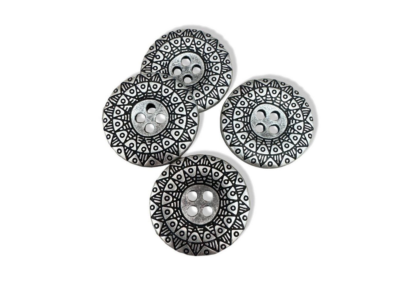 Hartmann-Knöpfe Knopf 10 Stück altsilber Metallknöpfe mit Muster 4 Loch